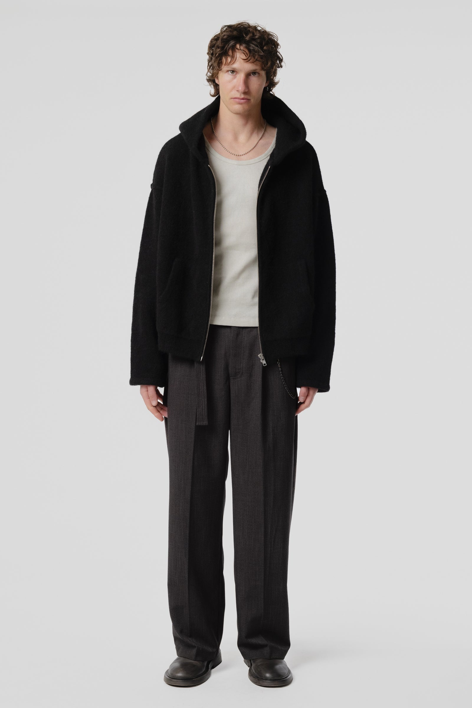 Knit Zip Hood - Black