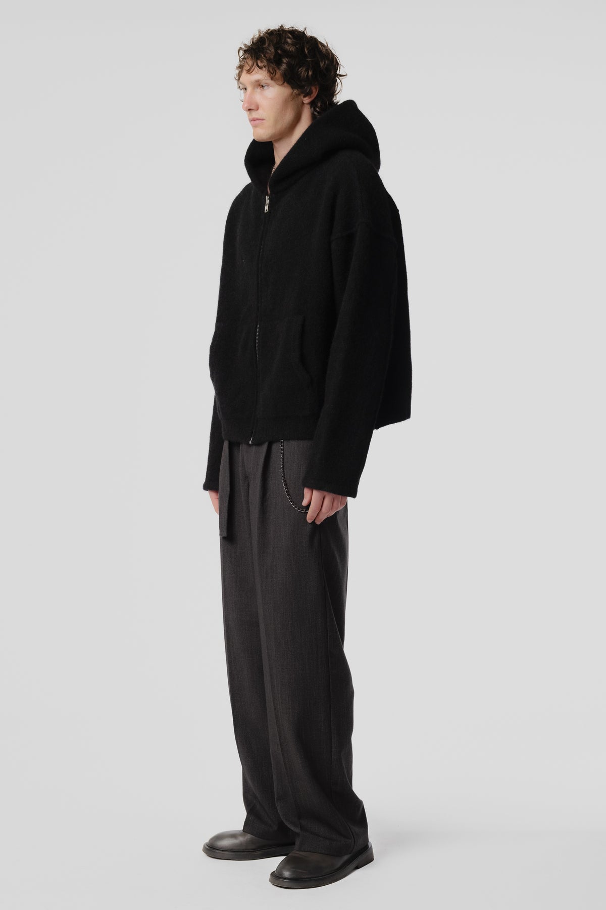 Knit Zip Hood - Black