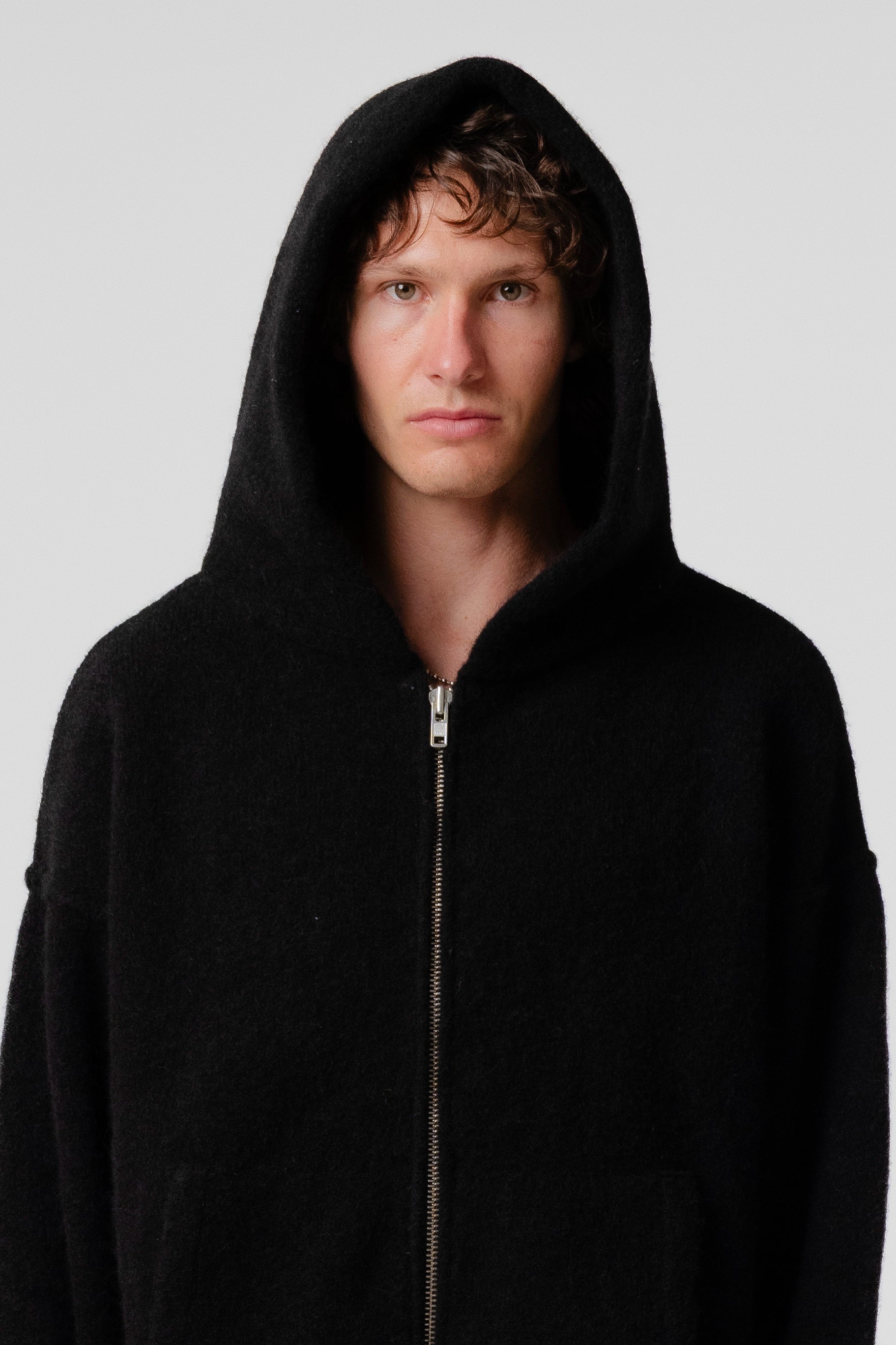 Knit Zip Hood - Black