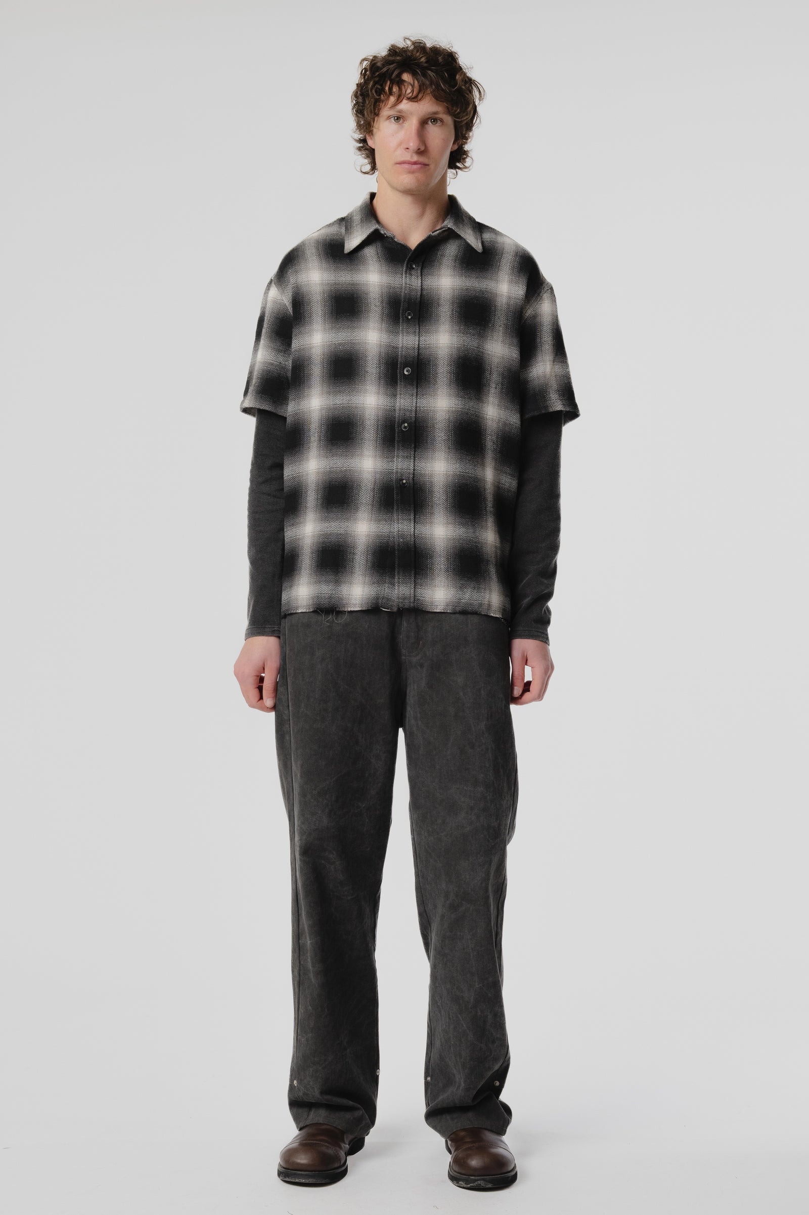 LS Layer Shirt - Black/Bone Plaid