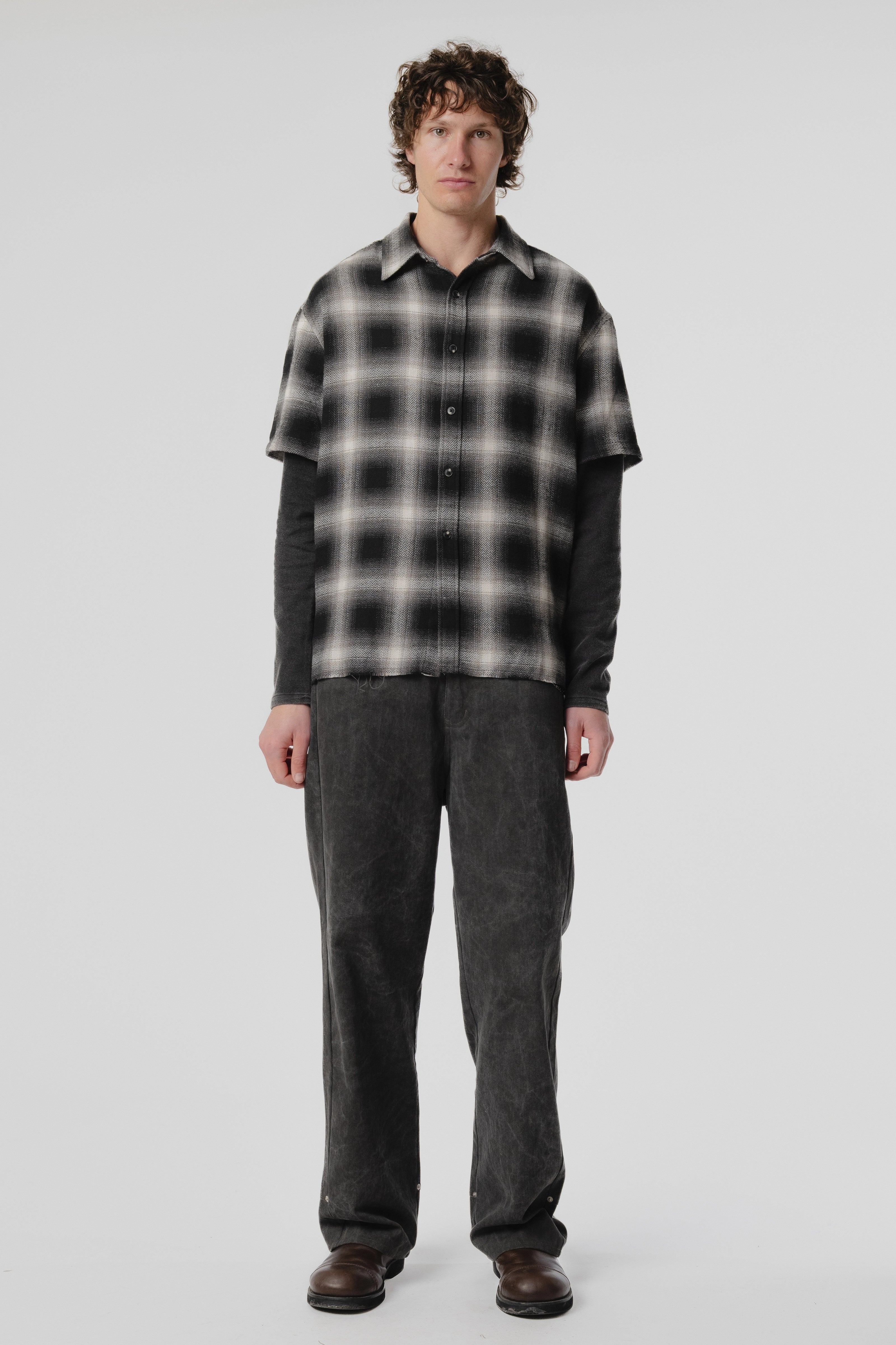 LS Layer Shirt - Black/Bone Plaid