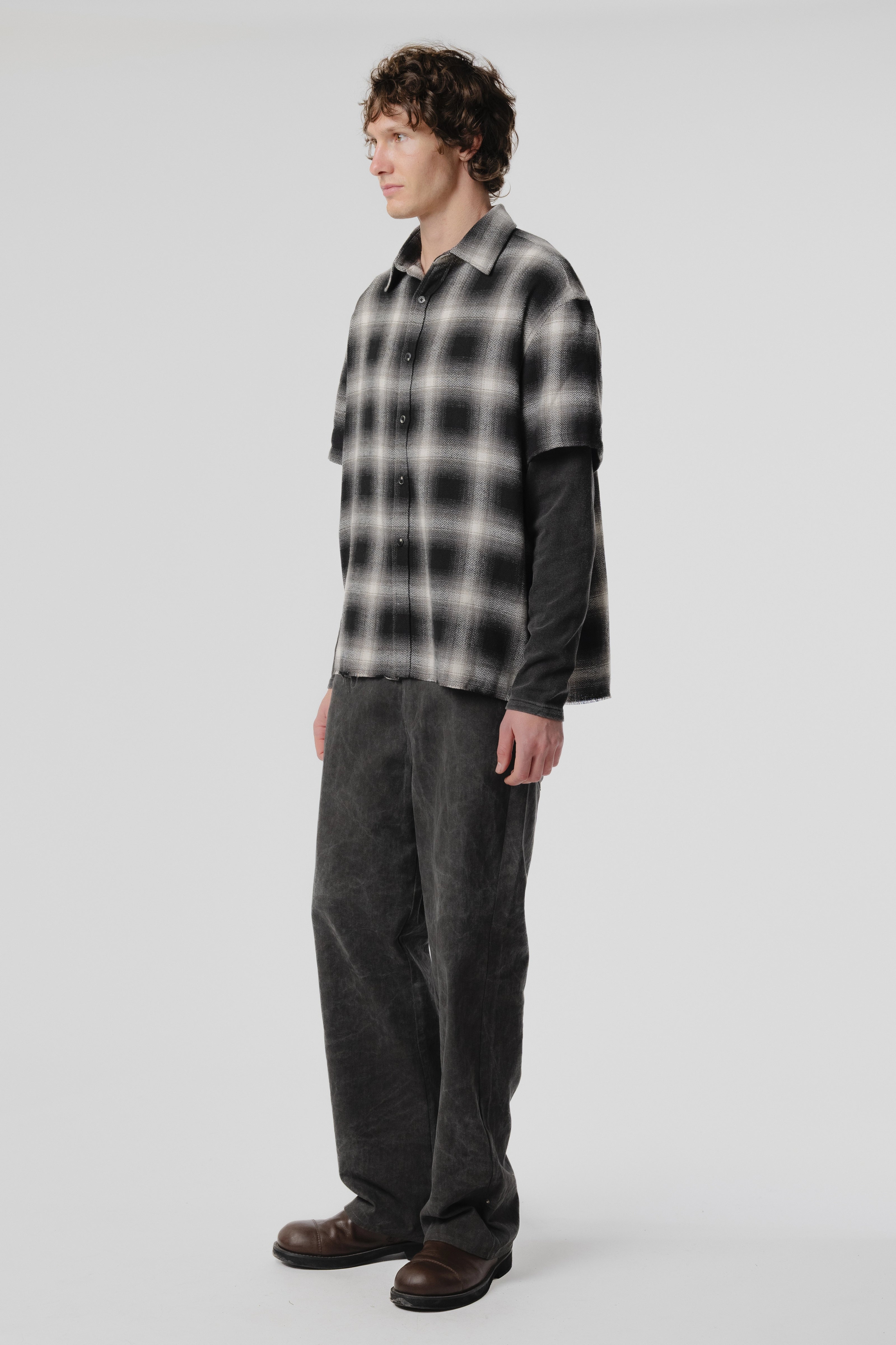 LS Layer Shirt - Black/Bone Plaid