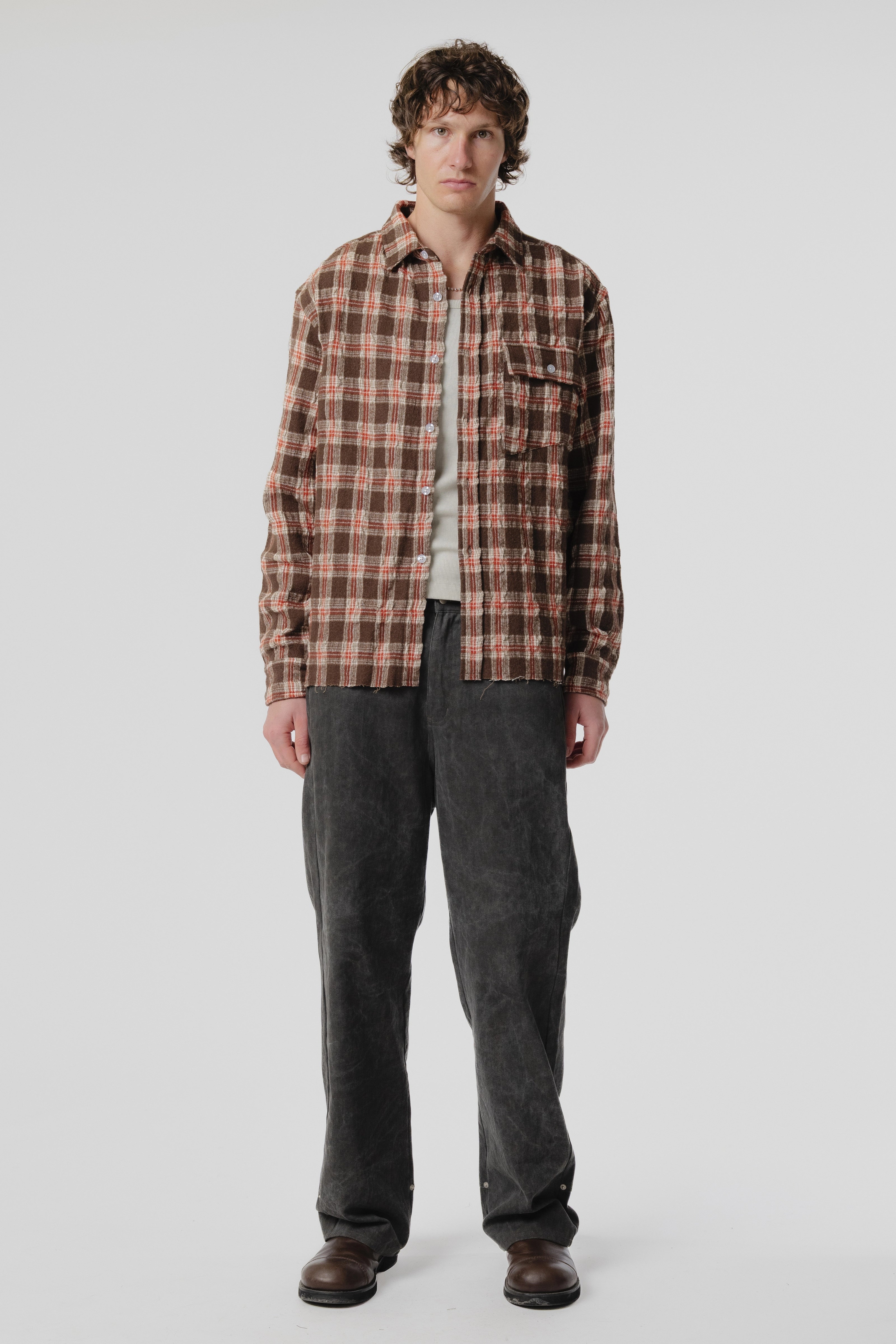 LS Pocket Shirt - Brown/Red Check