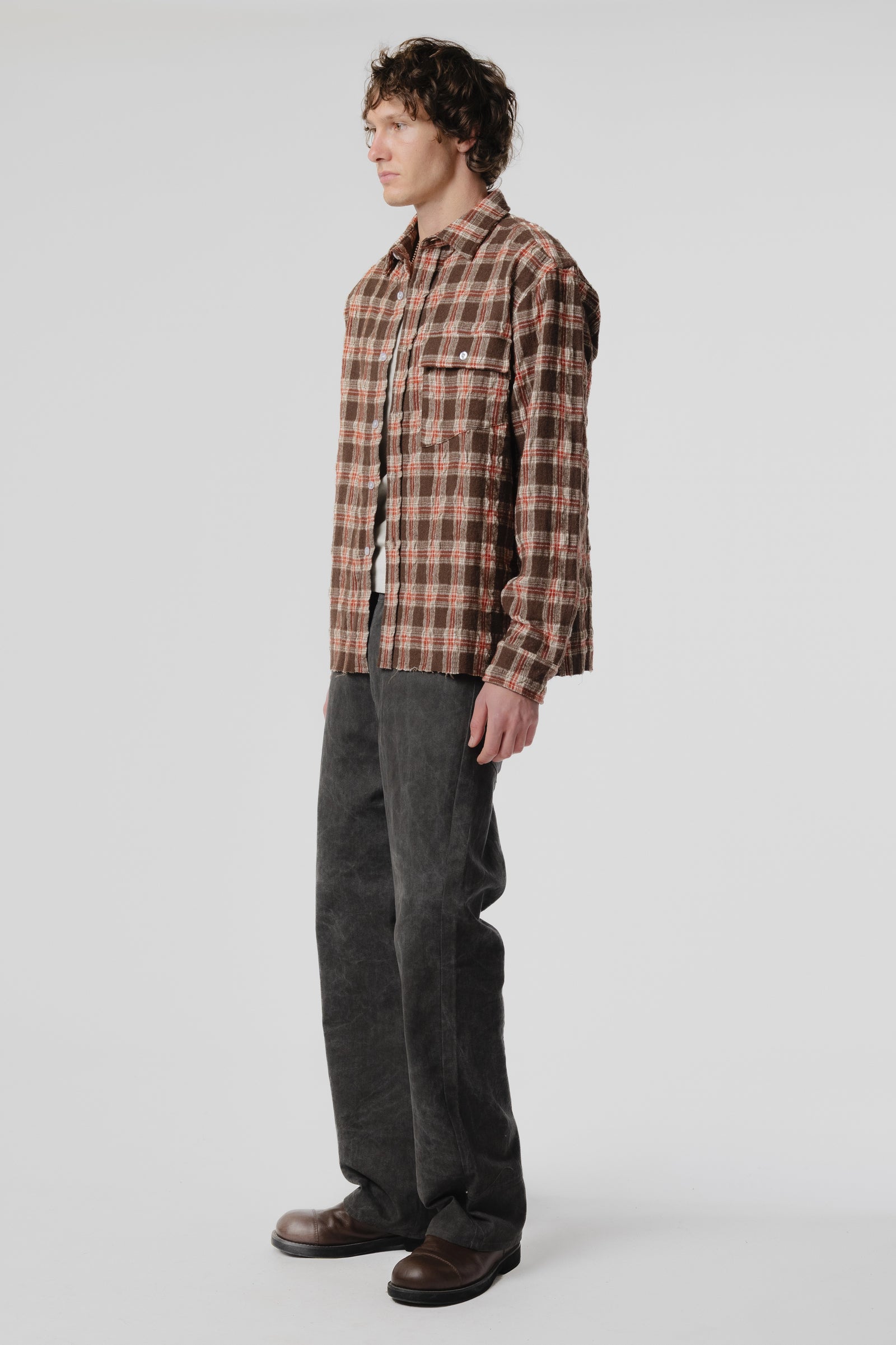 LS Pocket Shirt - Brown/Red Check