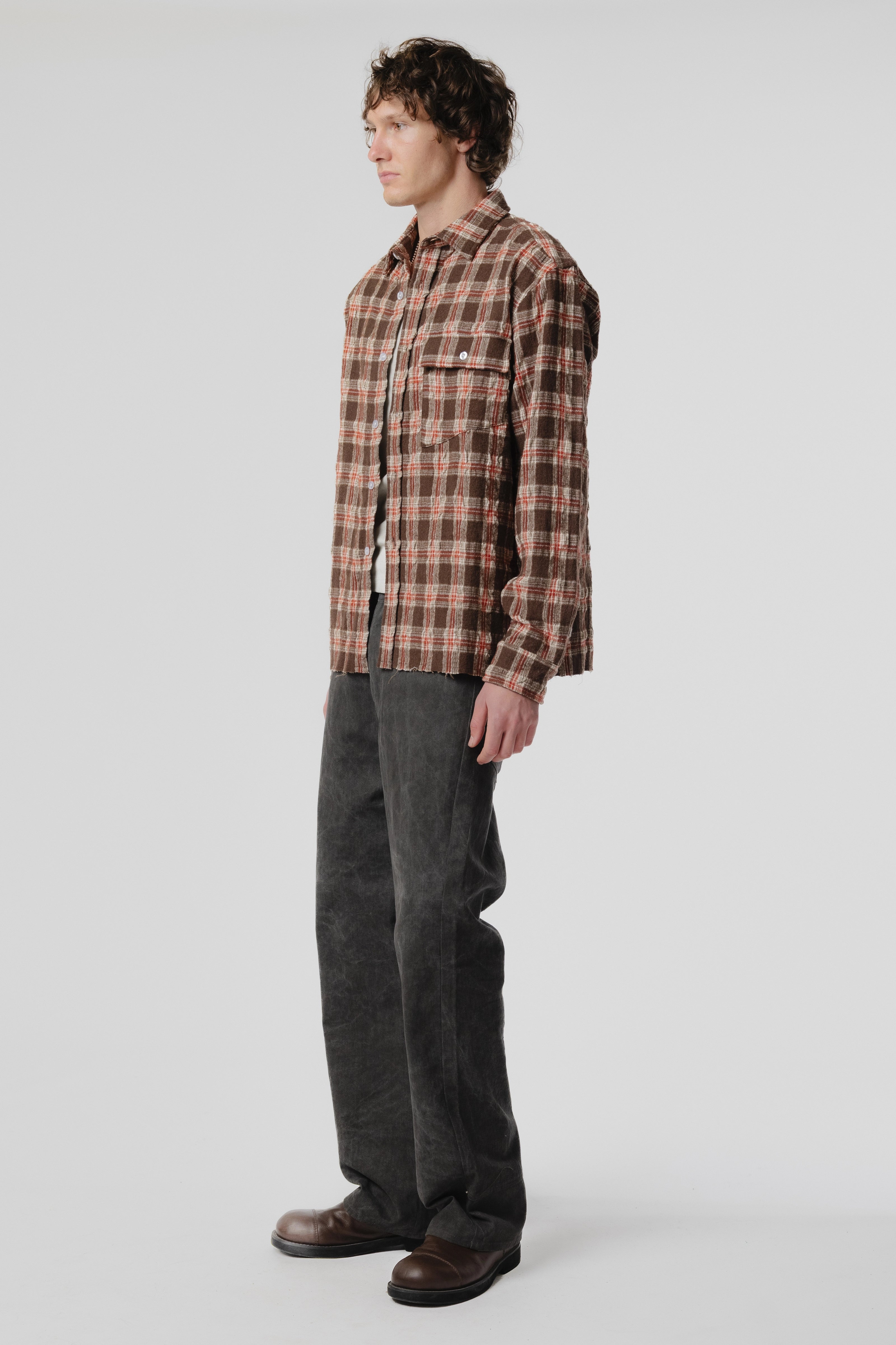 LS Pocket Shirt - Brown/Red Check