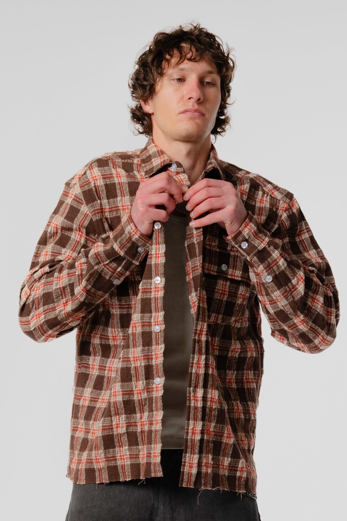 LS Pocket Shirt - Brown/Red Check