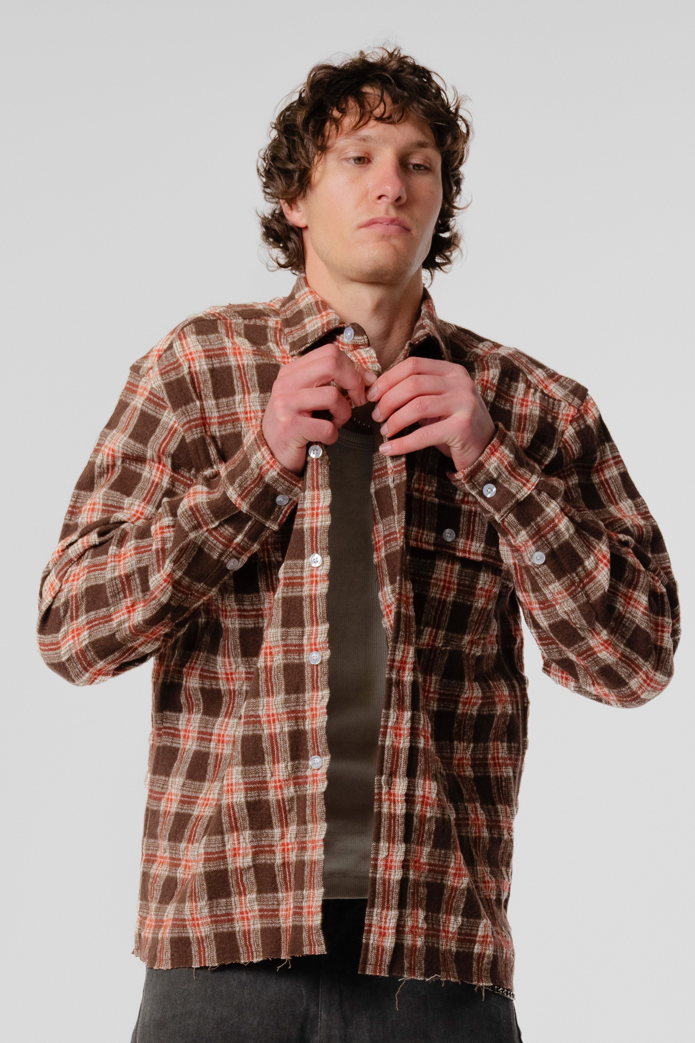 LS Pocket Shirt - Brown/Red Check