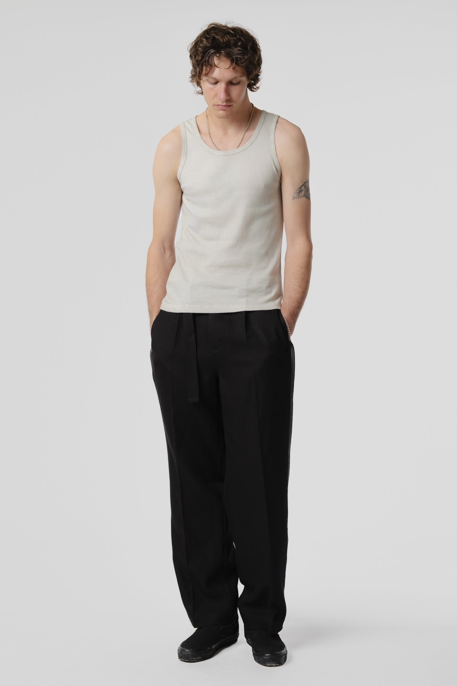 Pleated Work Pant - Black/White