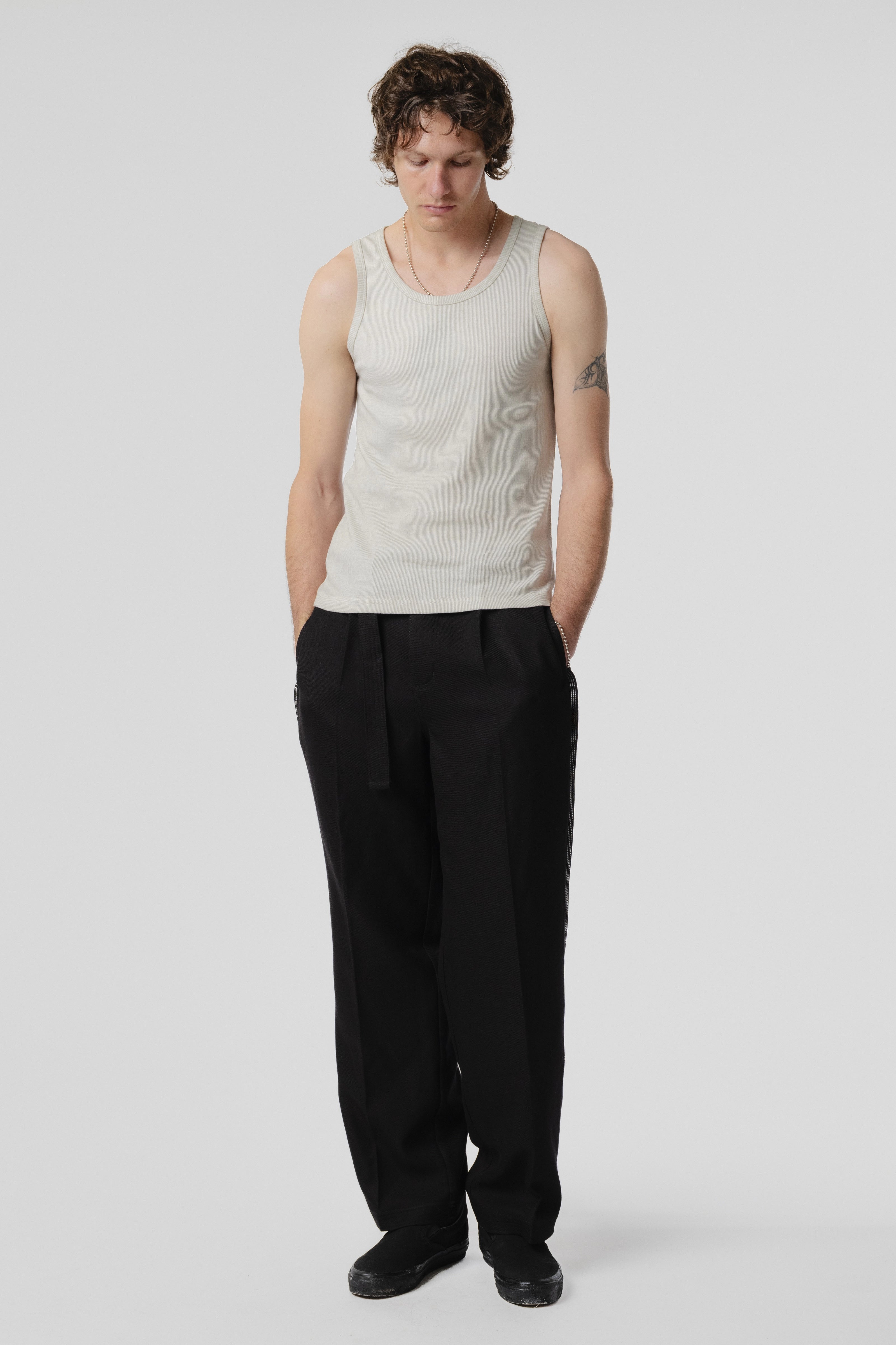 Pleated Work Pant - Black/White