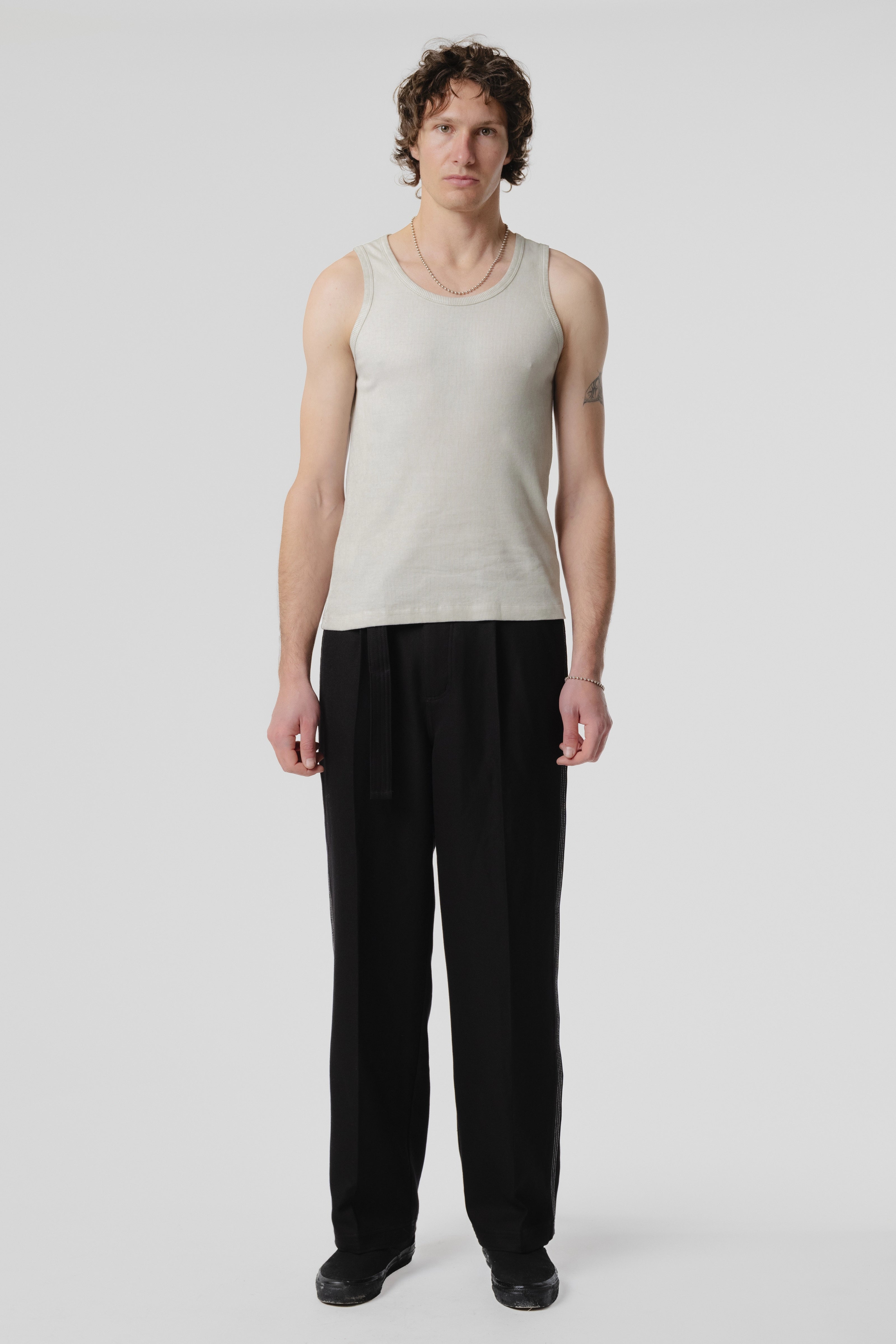 Pleated Work Pant - Black/White