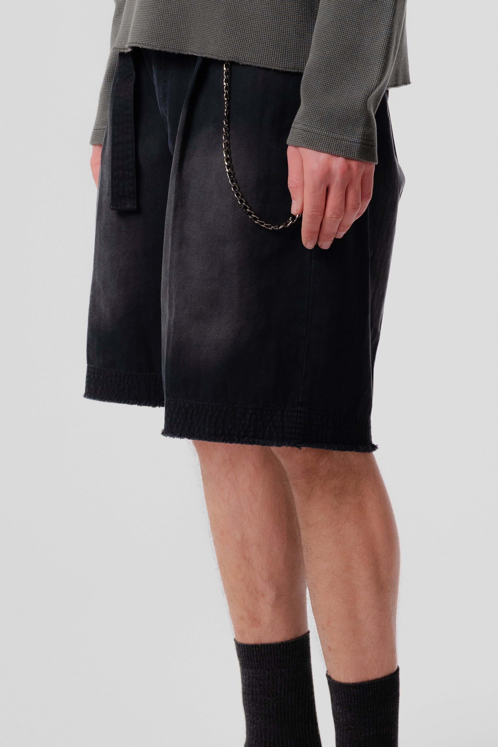 Pleated Work Short - Black Herringbone
