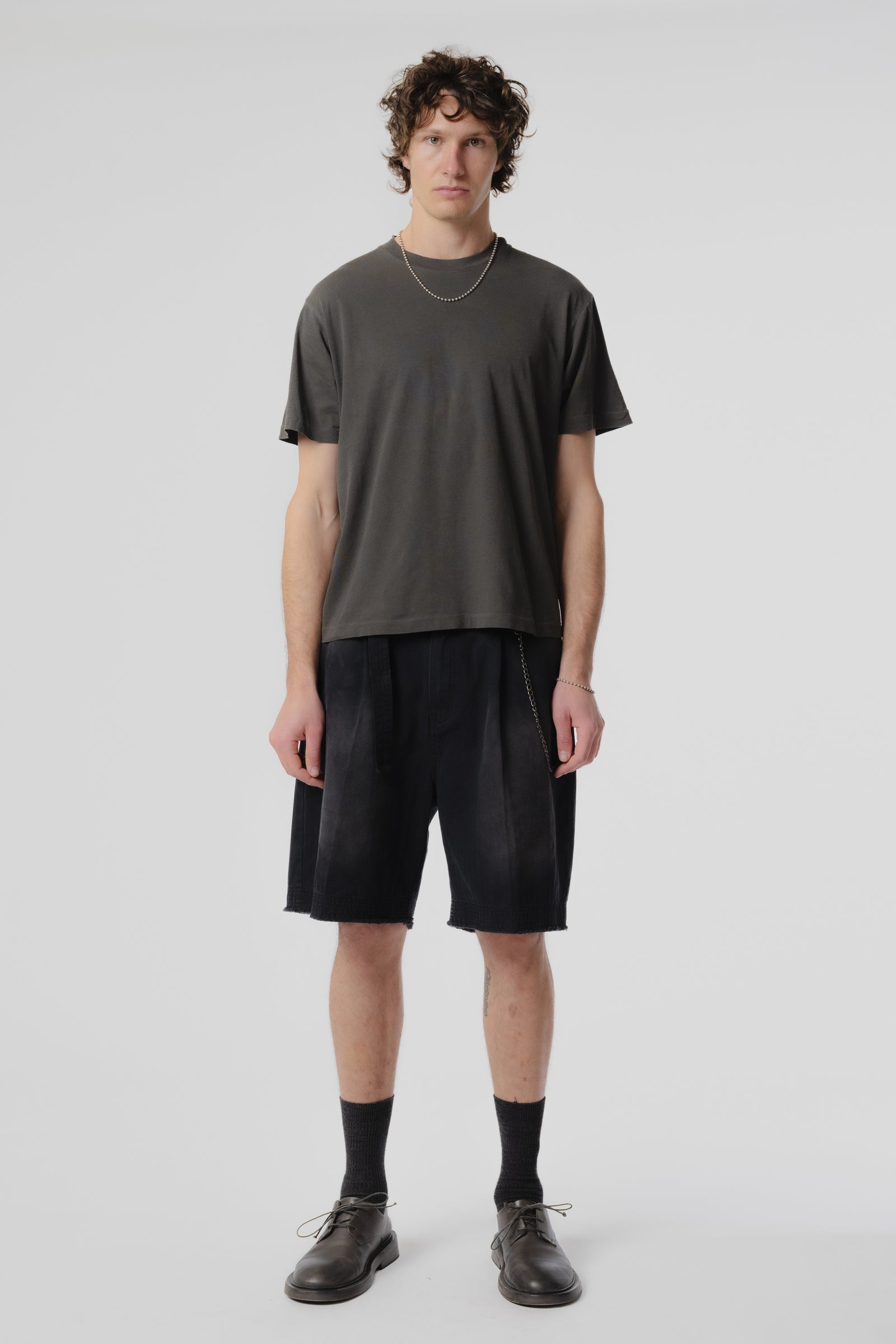 Pleated Work Short - Black Herringbone