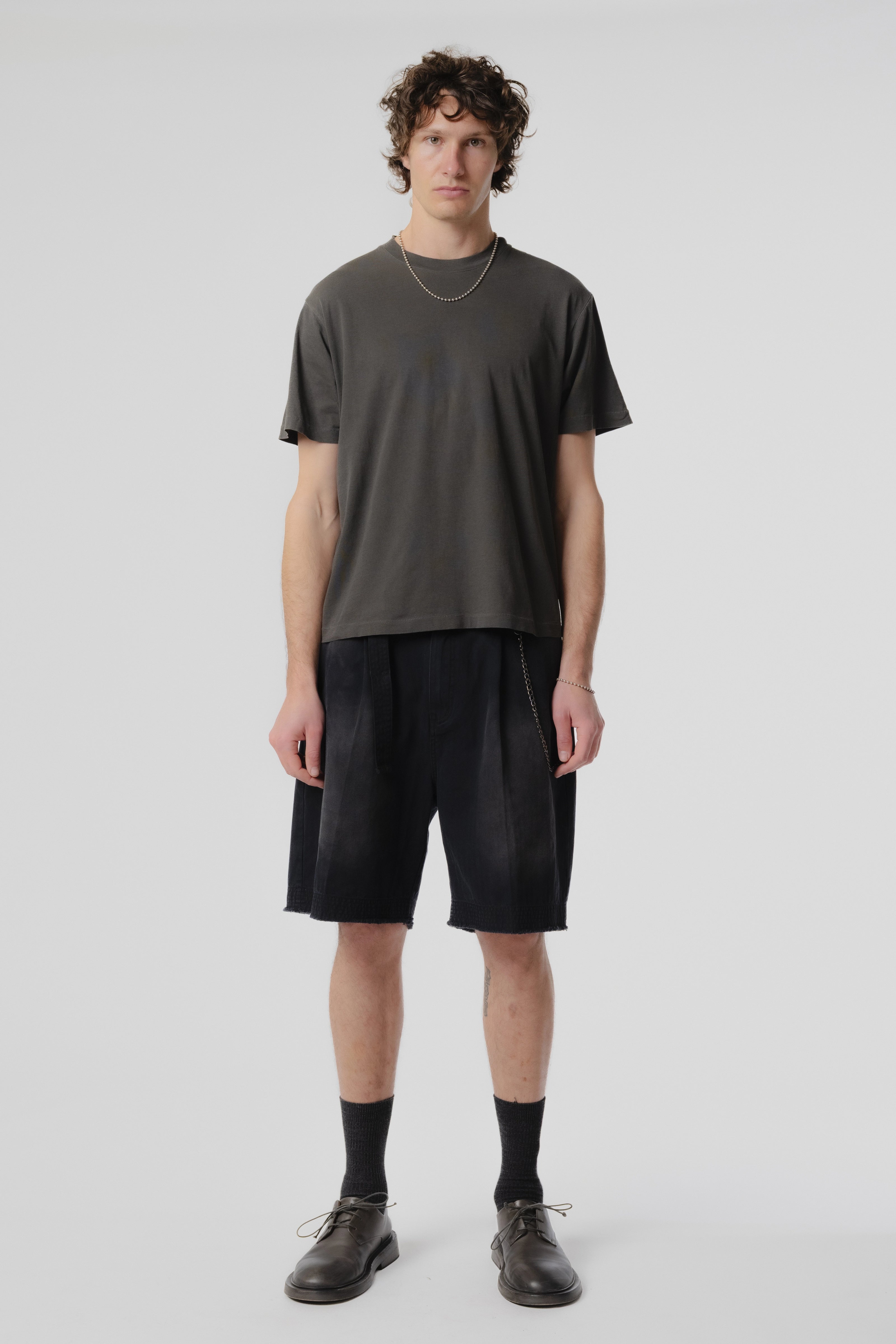 Pleated Work Short - Black Herringbone