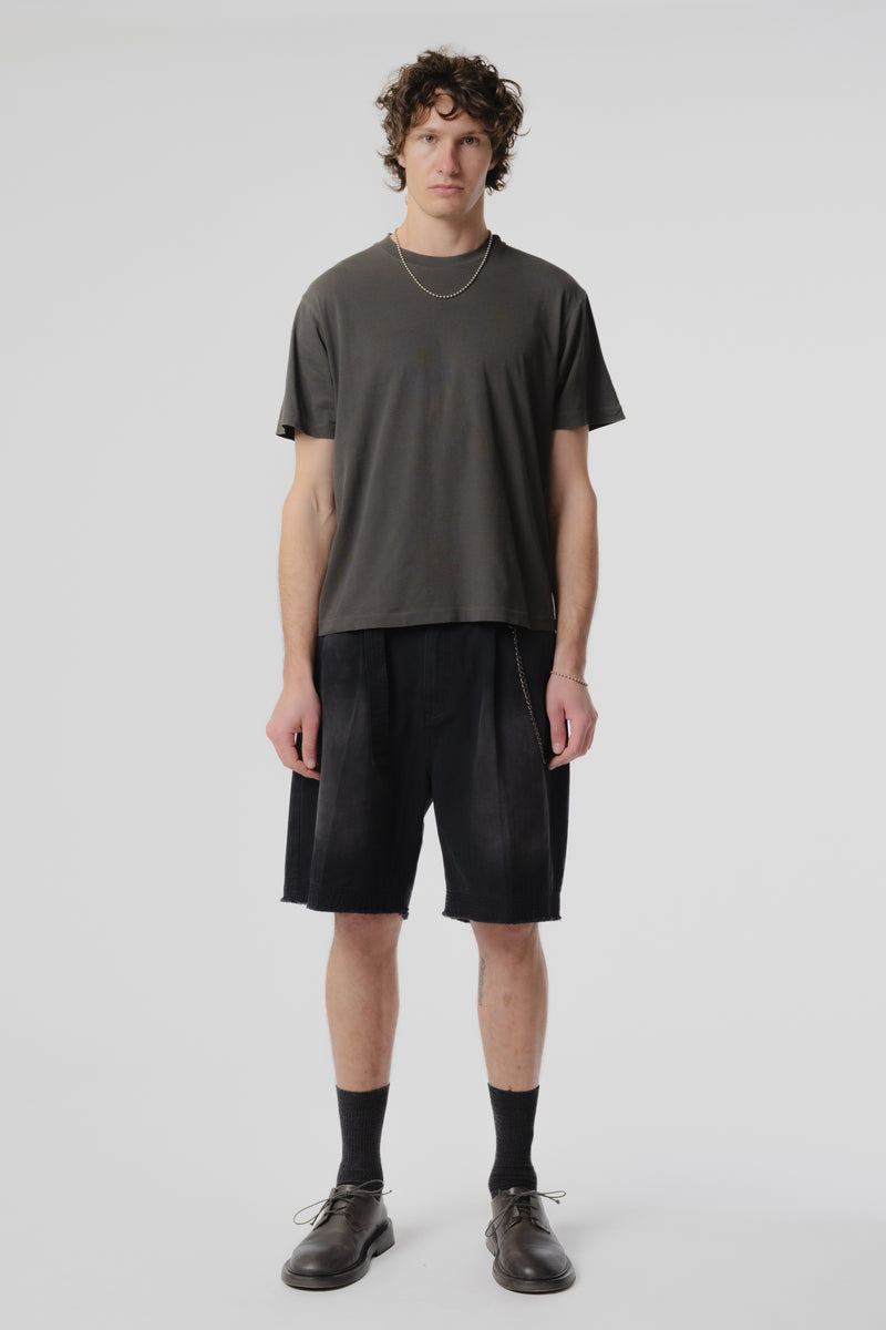 Pleated Work Short - Black Herringbone