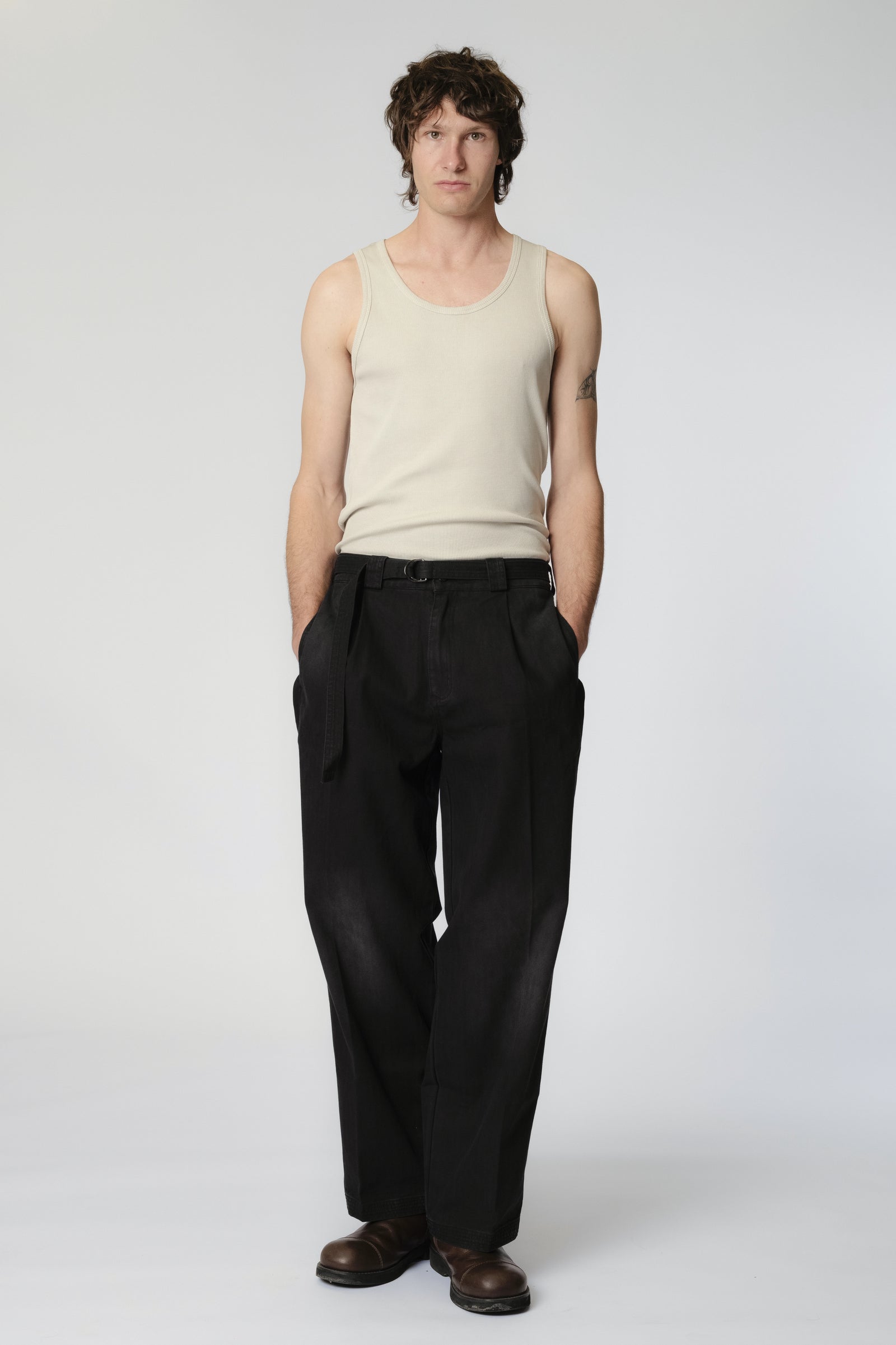 Pleated Work Pant - Black Herringbone