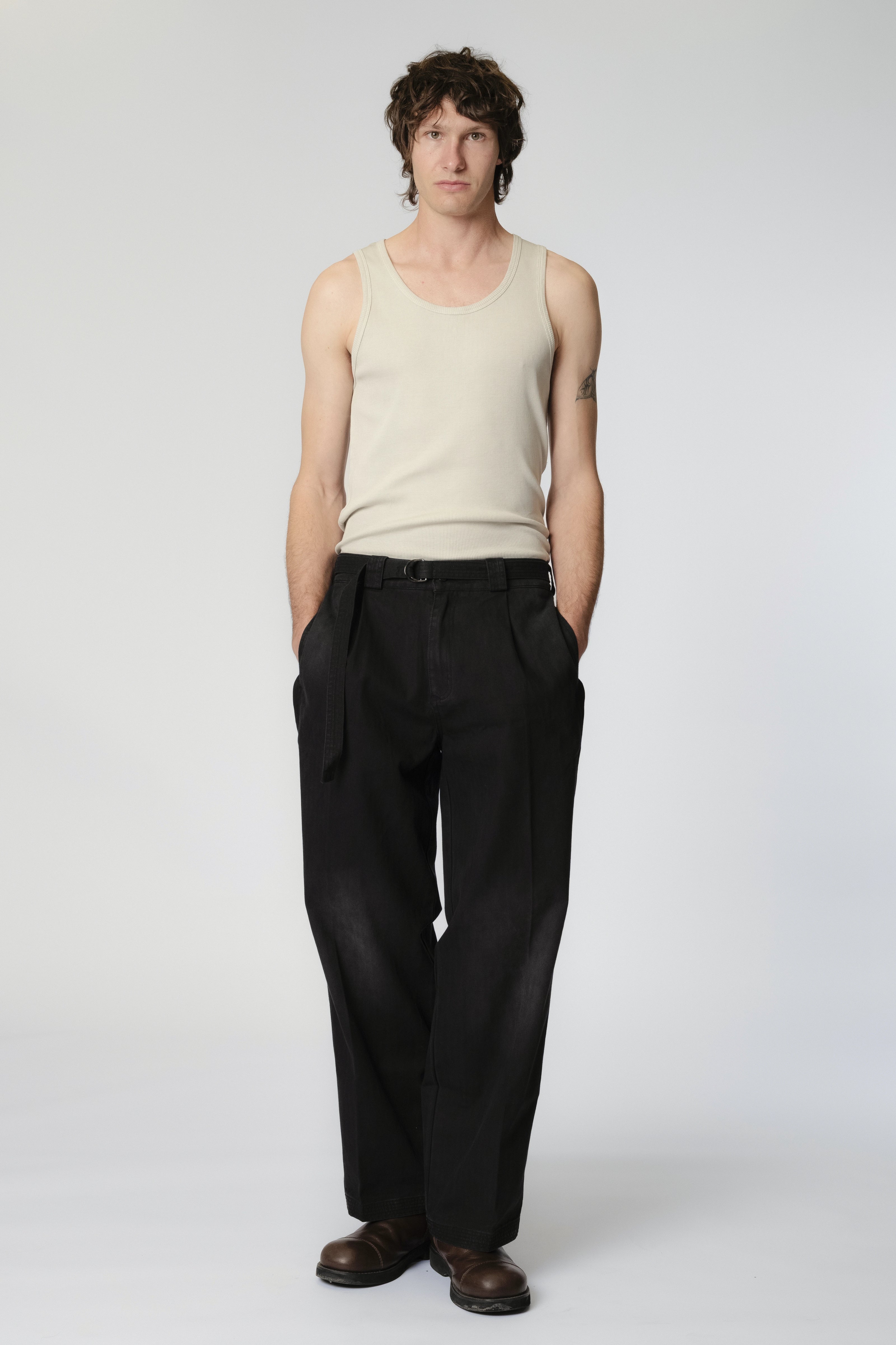 Pleated Work Pant - Black Herringbone
