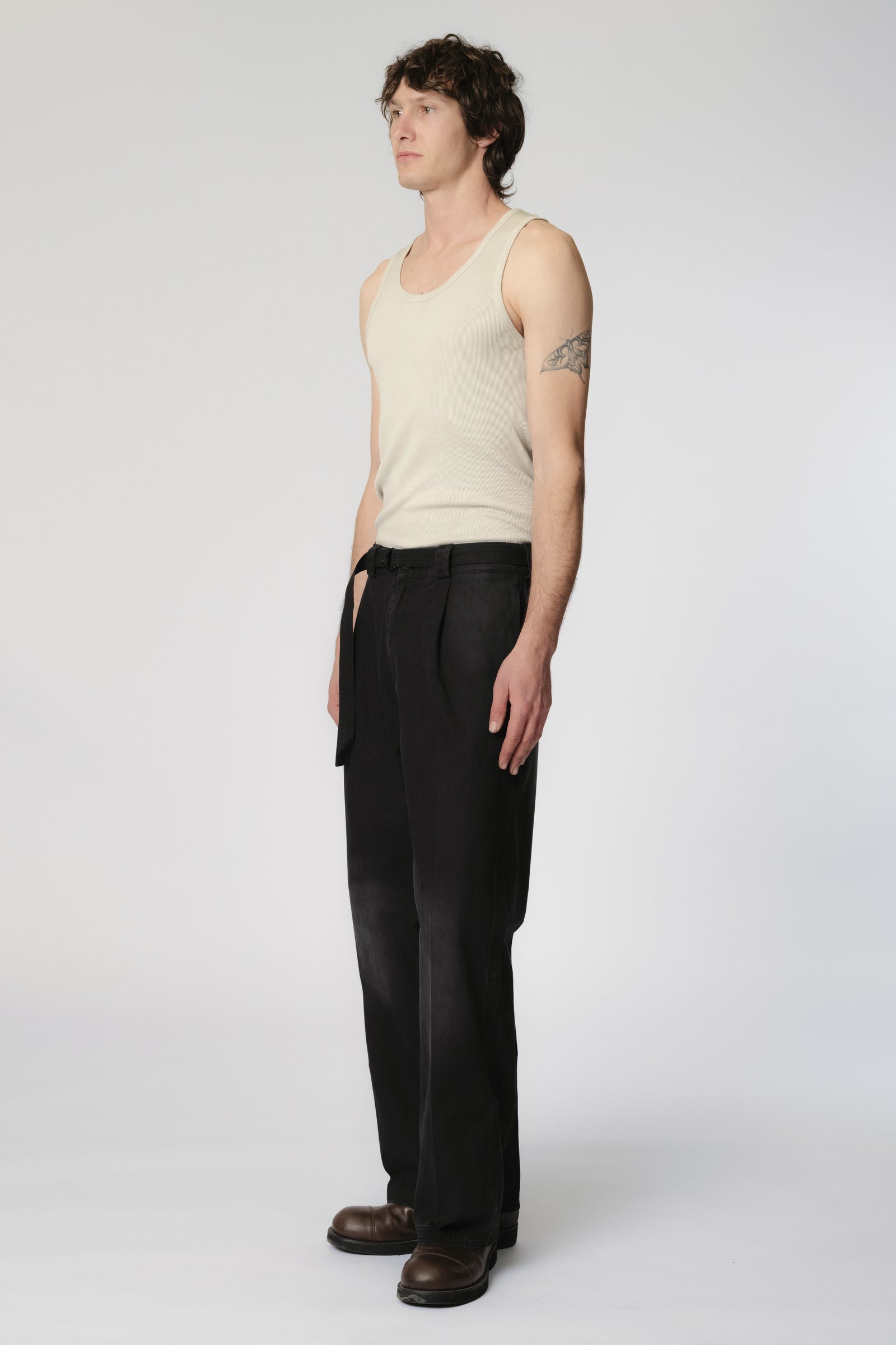 Pleated Work Pant - Black Herringbone