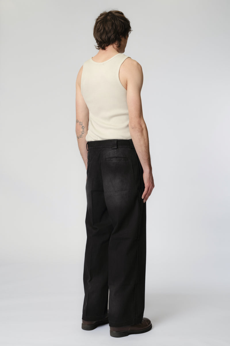 Pleated Work Pant - Black Herringbone