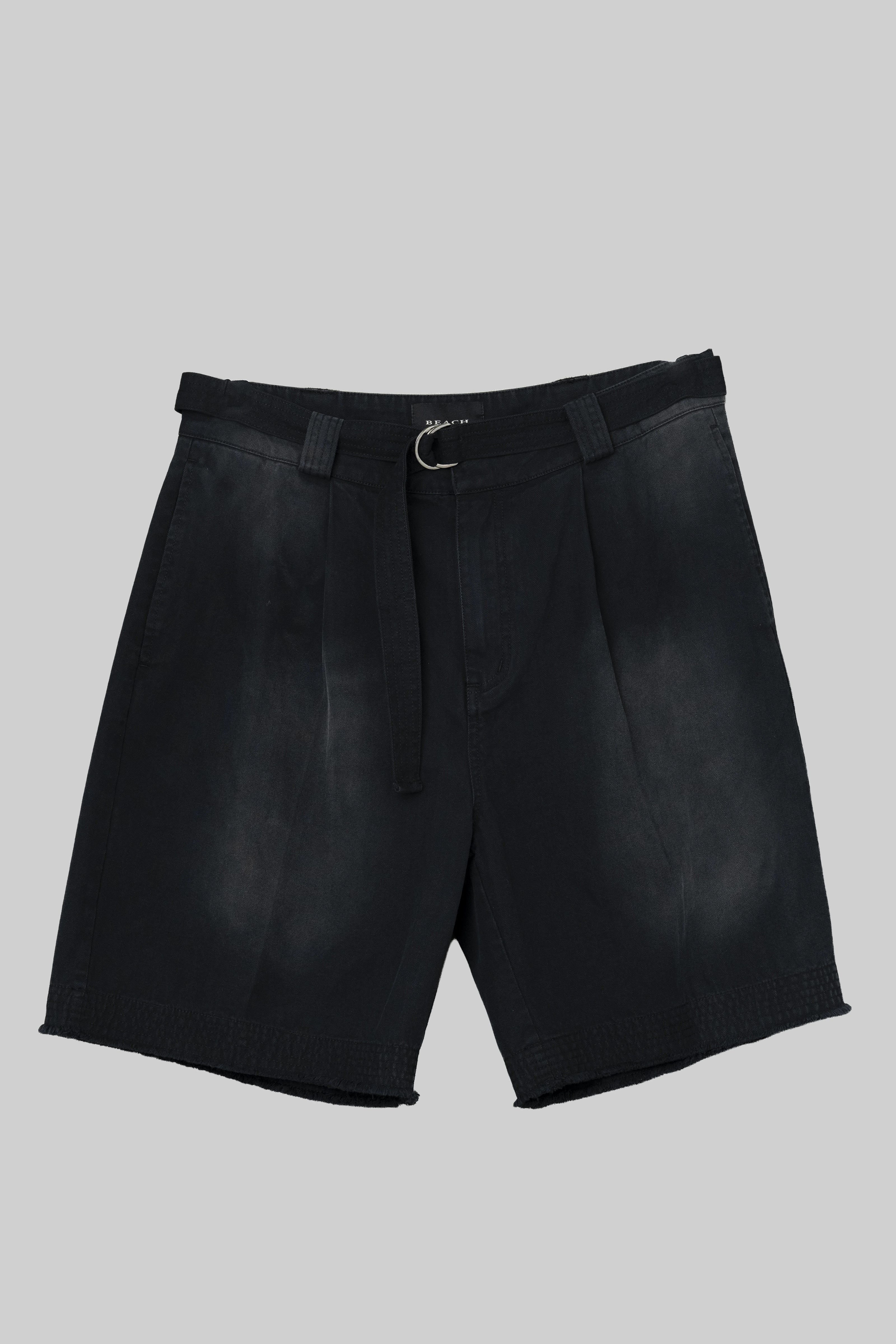 Pleated Work Short - Black Herringbone