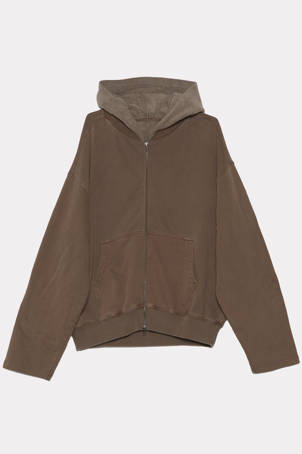 Men's Brown Bomber Hoodie made from heavy 500GSM brushed back fleece on a white background