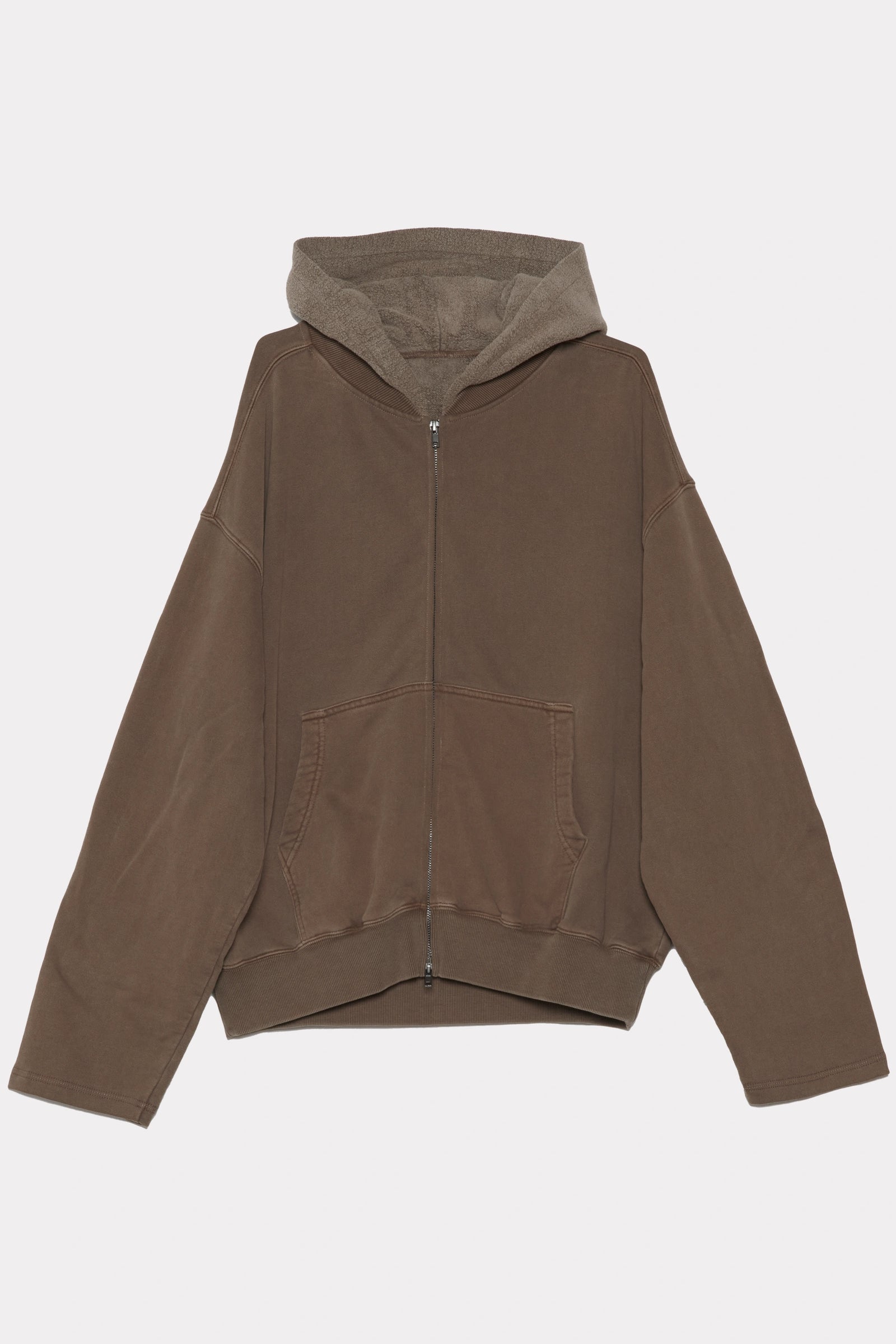 Men's Brown Bomber Hoodie made from heavy 500GSM brushed back fleece on a white background
