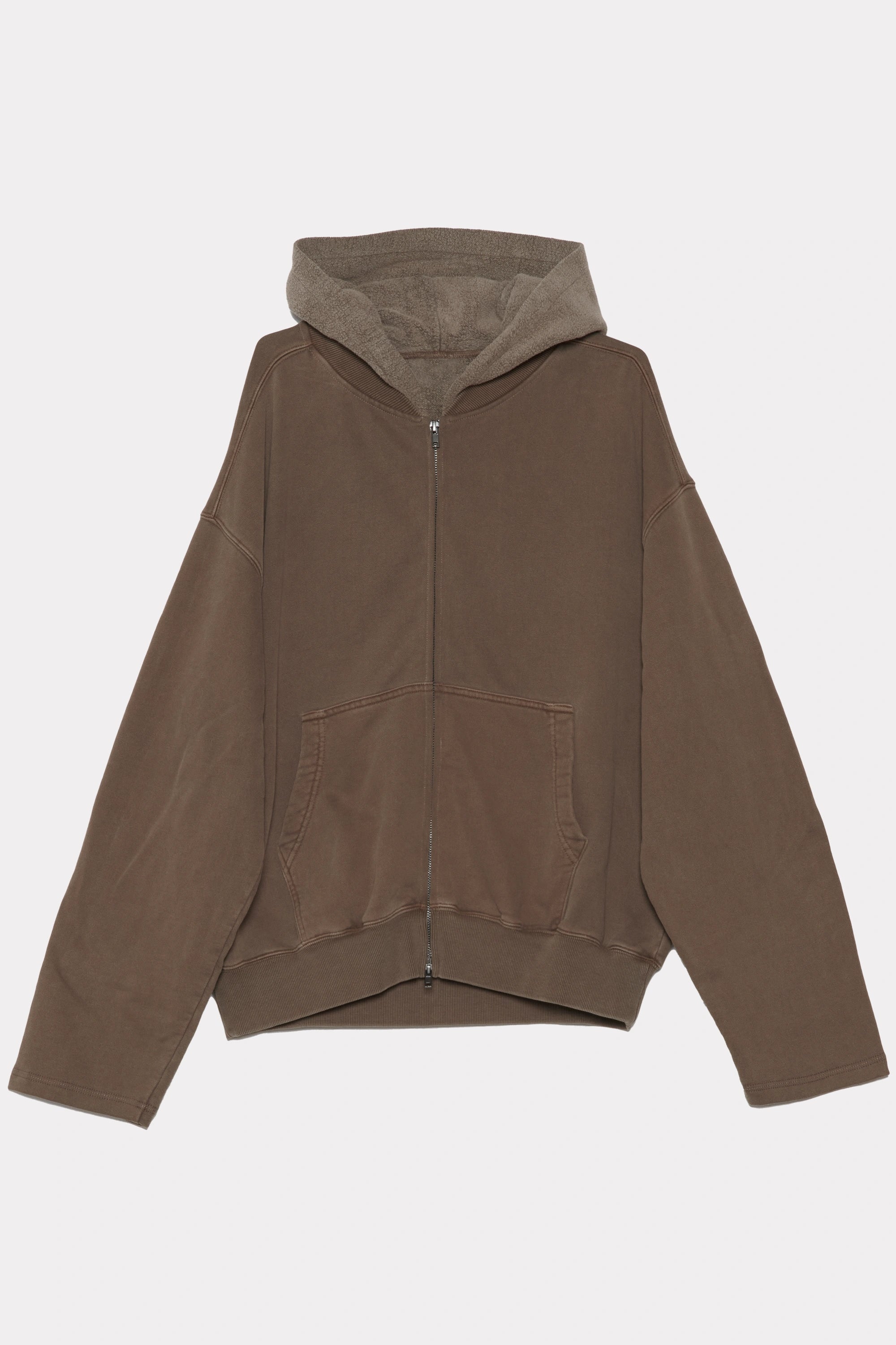 Men's Brown Bomber Hoodie made from heavy 500GSM brushed back fleece on a white background