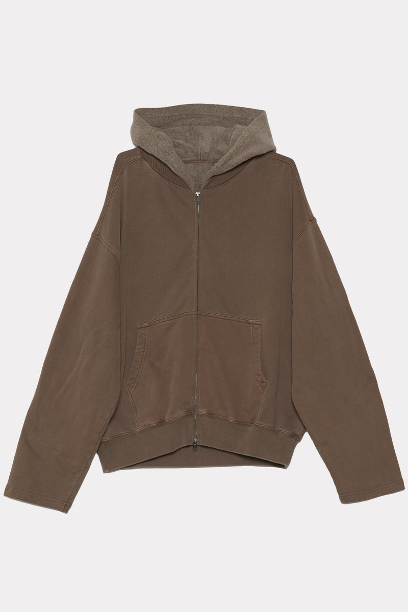 Men's Brown Bomber Hoodie made from heavy 500GSM brushed back fleece on a white background