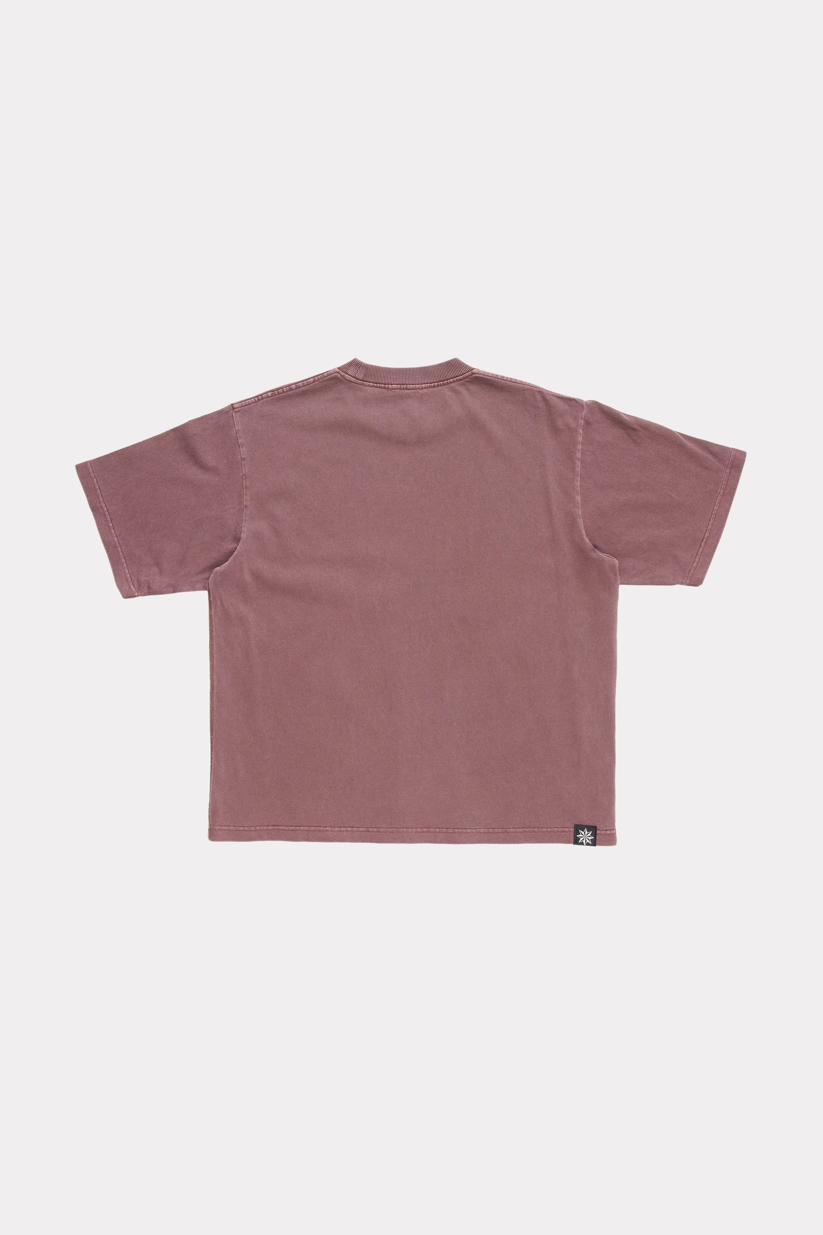 View of the back of a Plum Dream T-Shirt on a light grey background