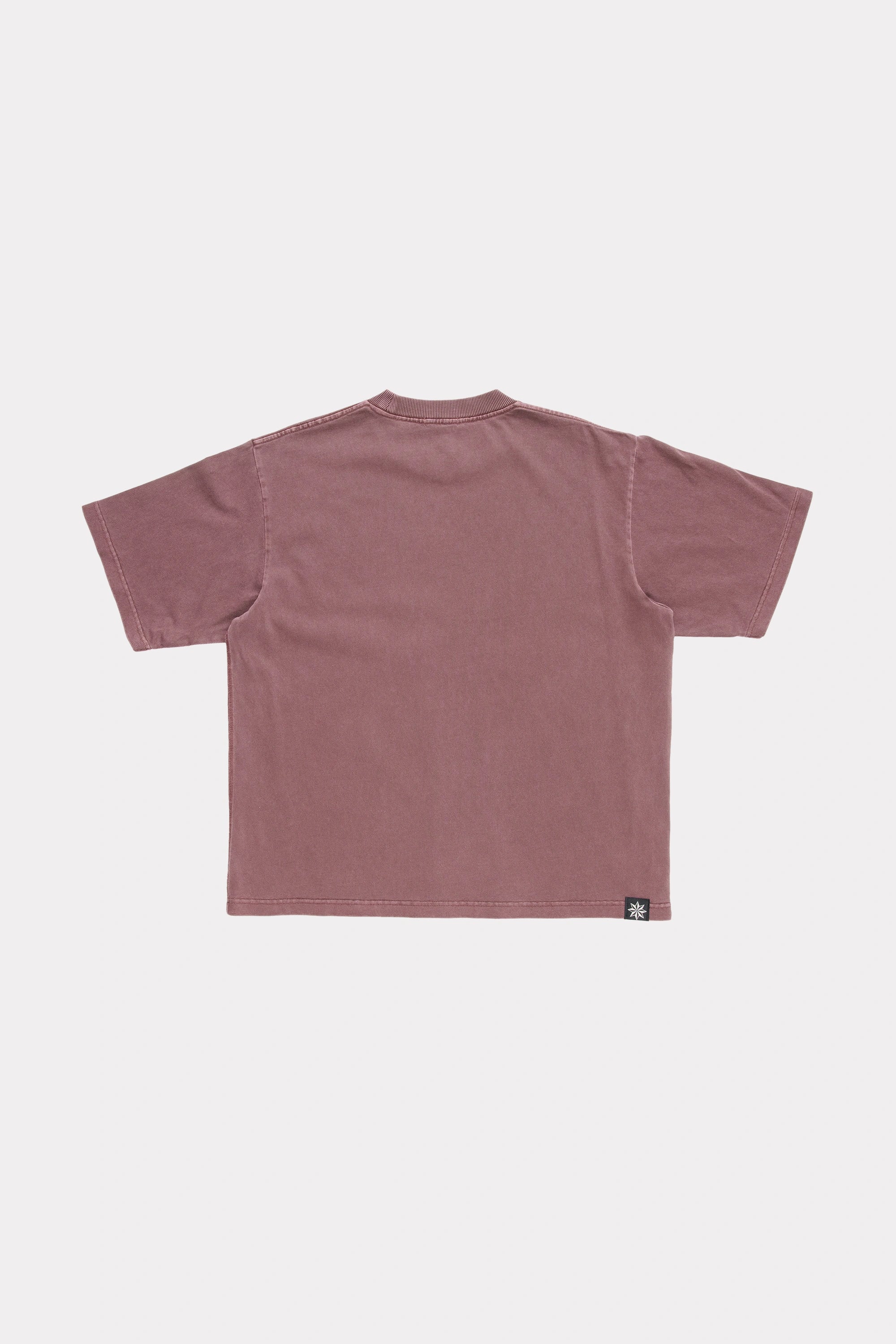View of the back of a Plum Dream T-Shirt on a light grey background