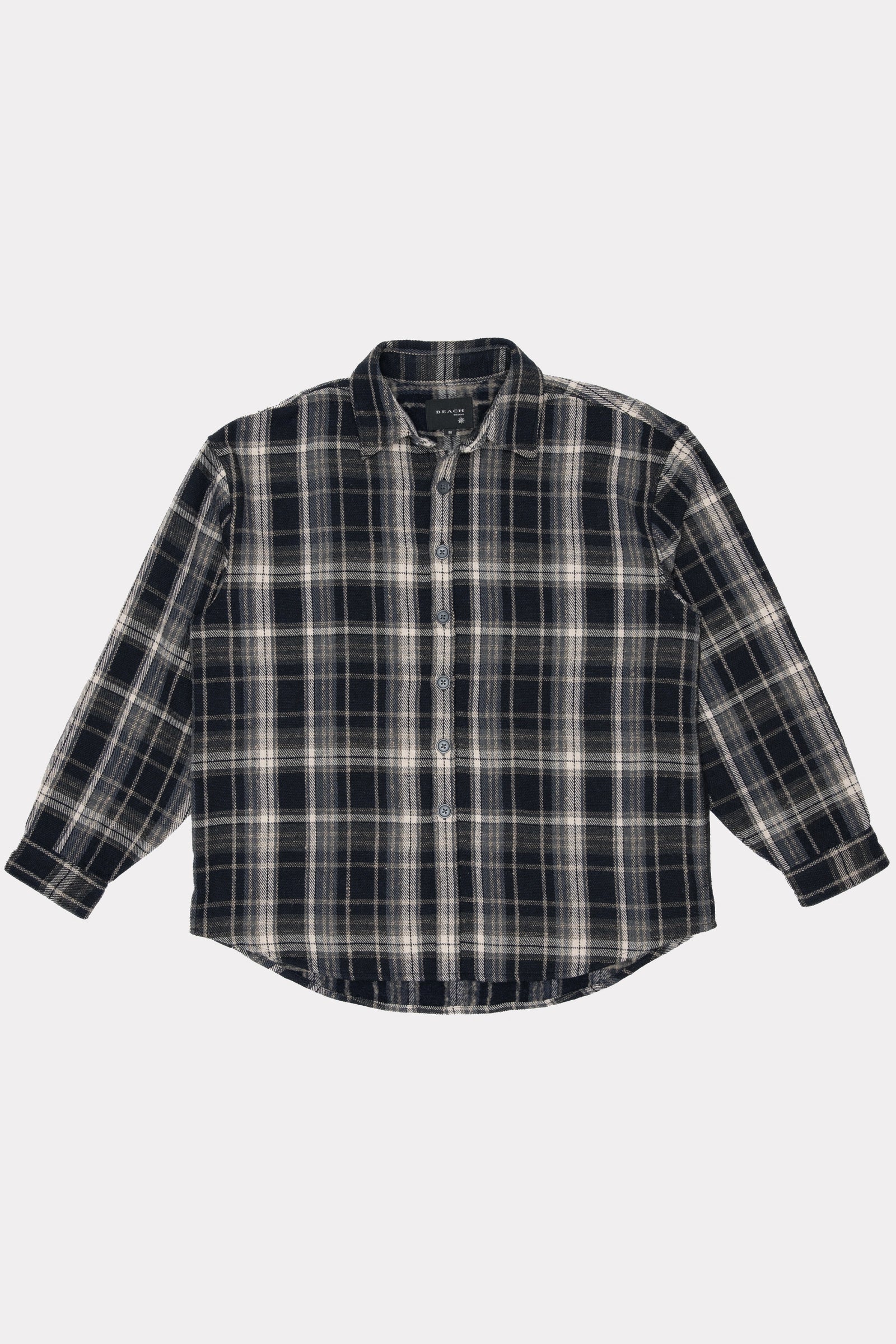 Navy Check Drop Long Sleeve Shirt on a white background