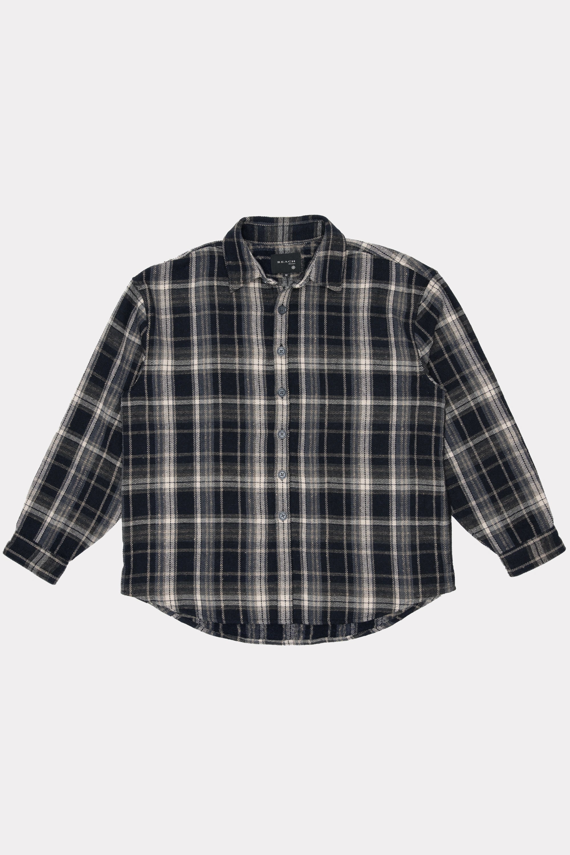 Navy Check Drop Long Sleeve Shirt on a white background