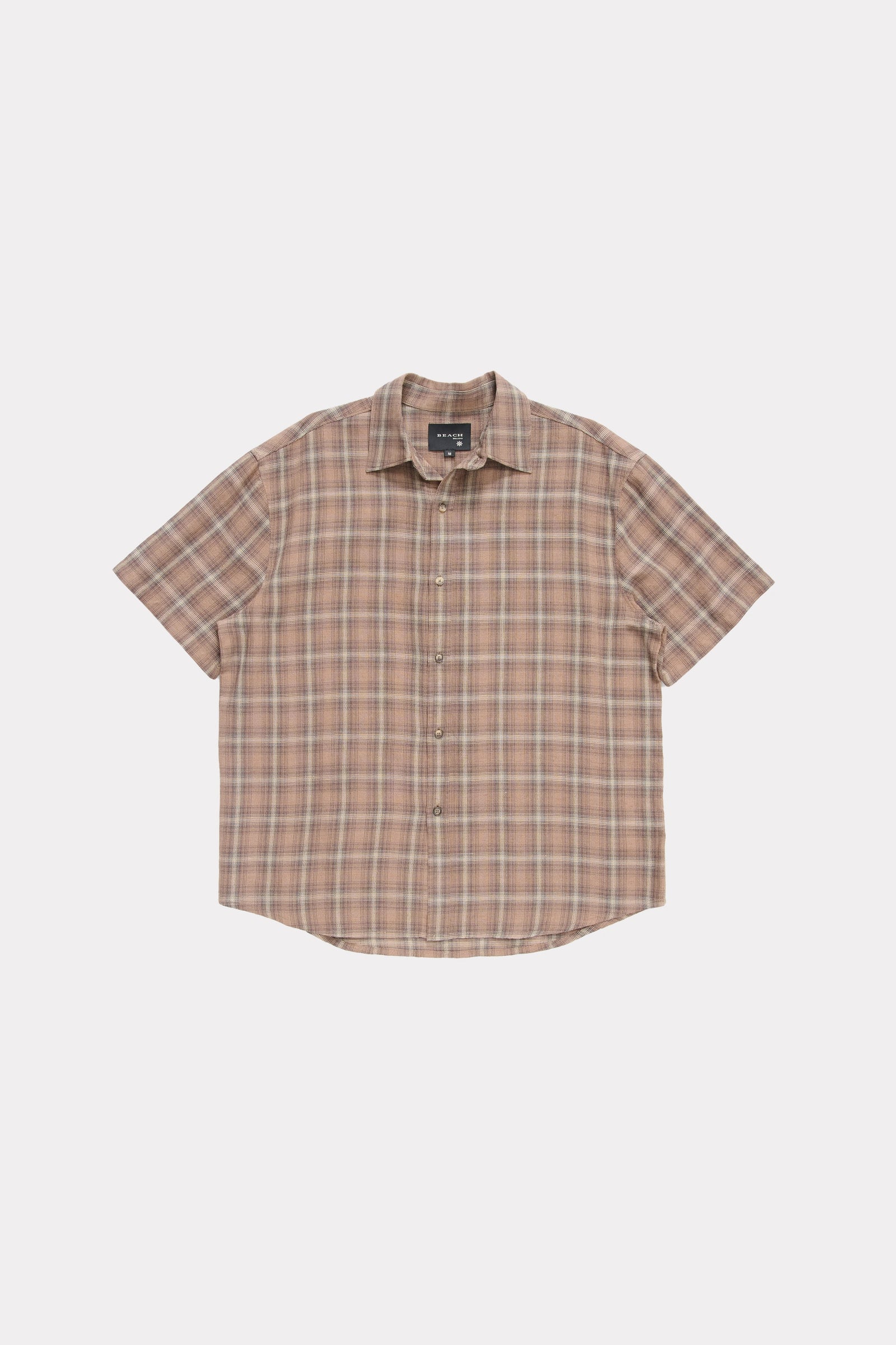 Brown Checkered Drop Short Sleeve Shirt on a white background