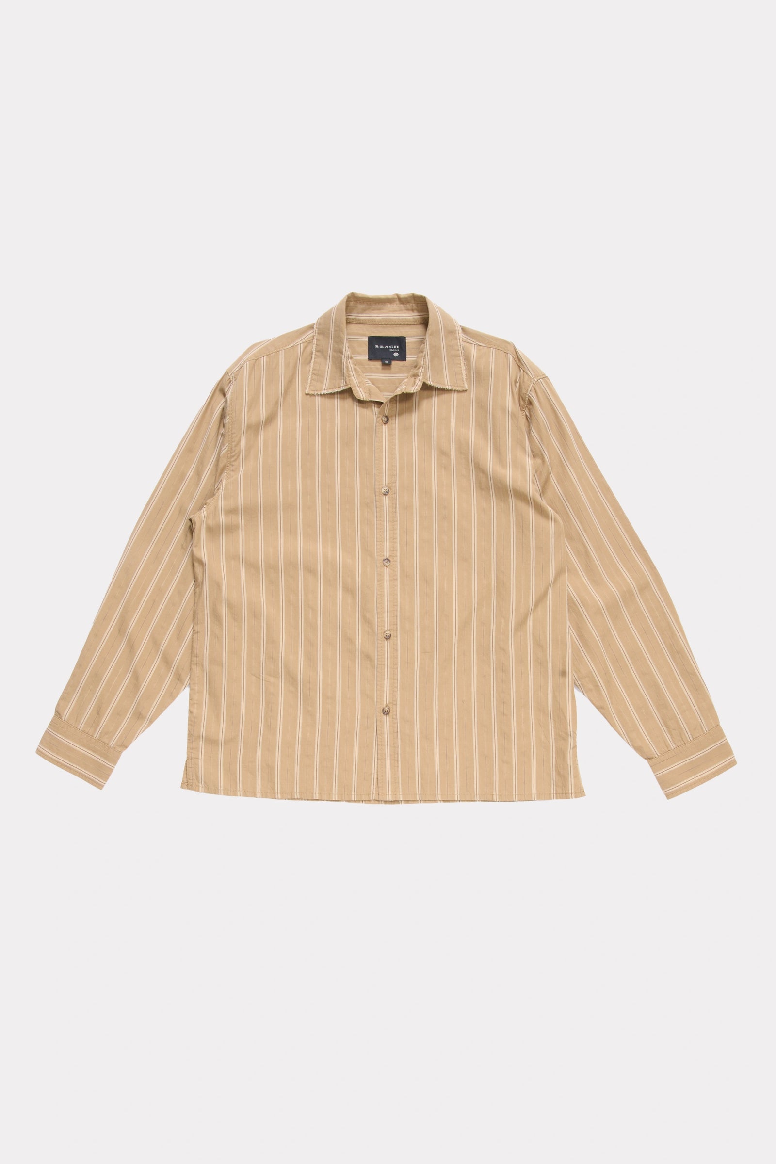 Tan Stripe Hold Long Sleeve Shirt on a white background