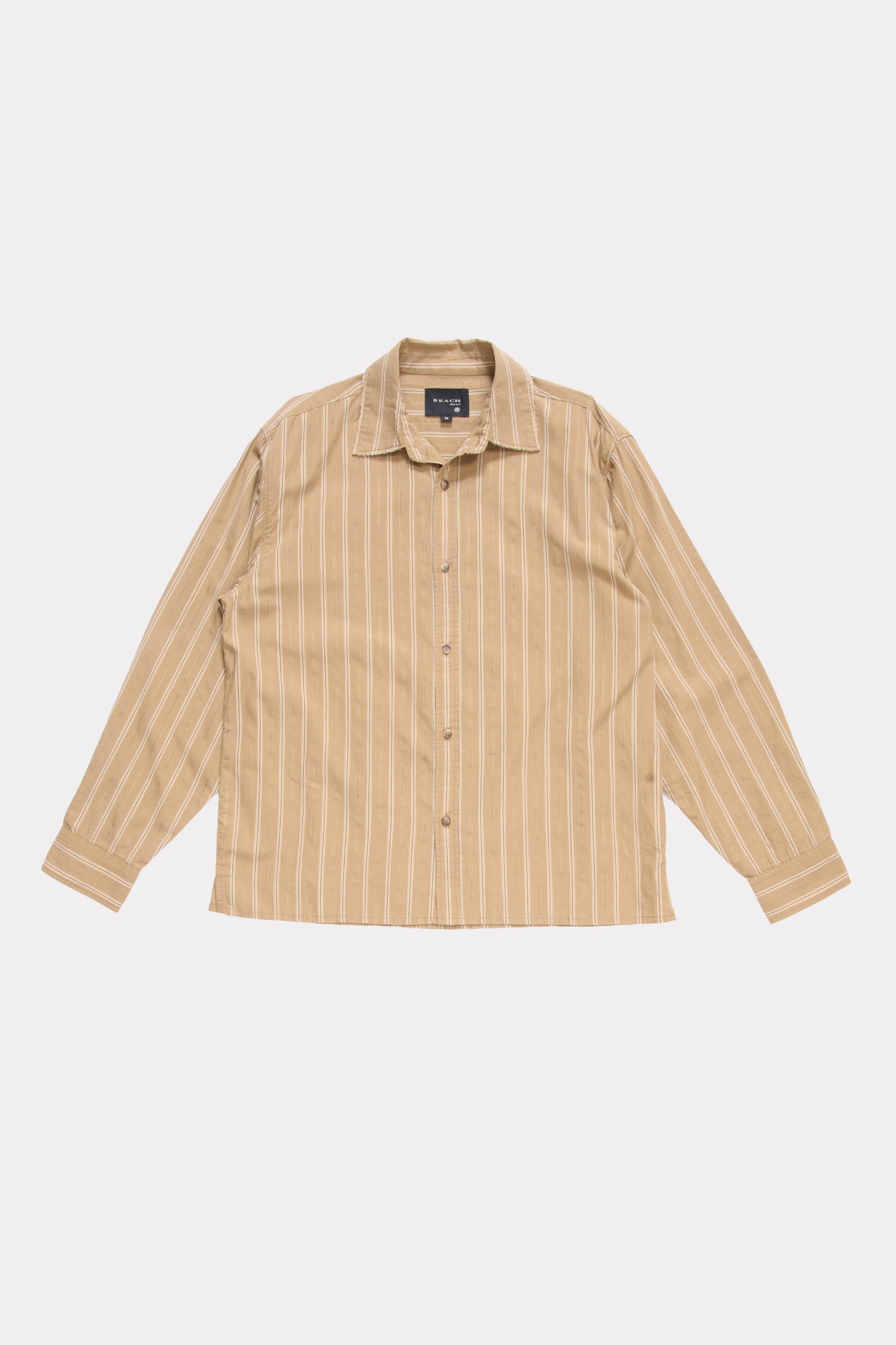 Tan Stripe Hold Long Sleeve Shirt on a white background