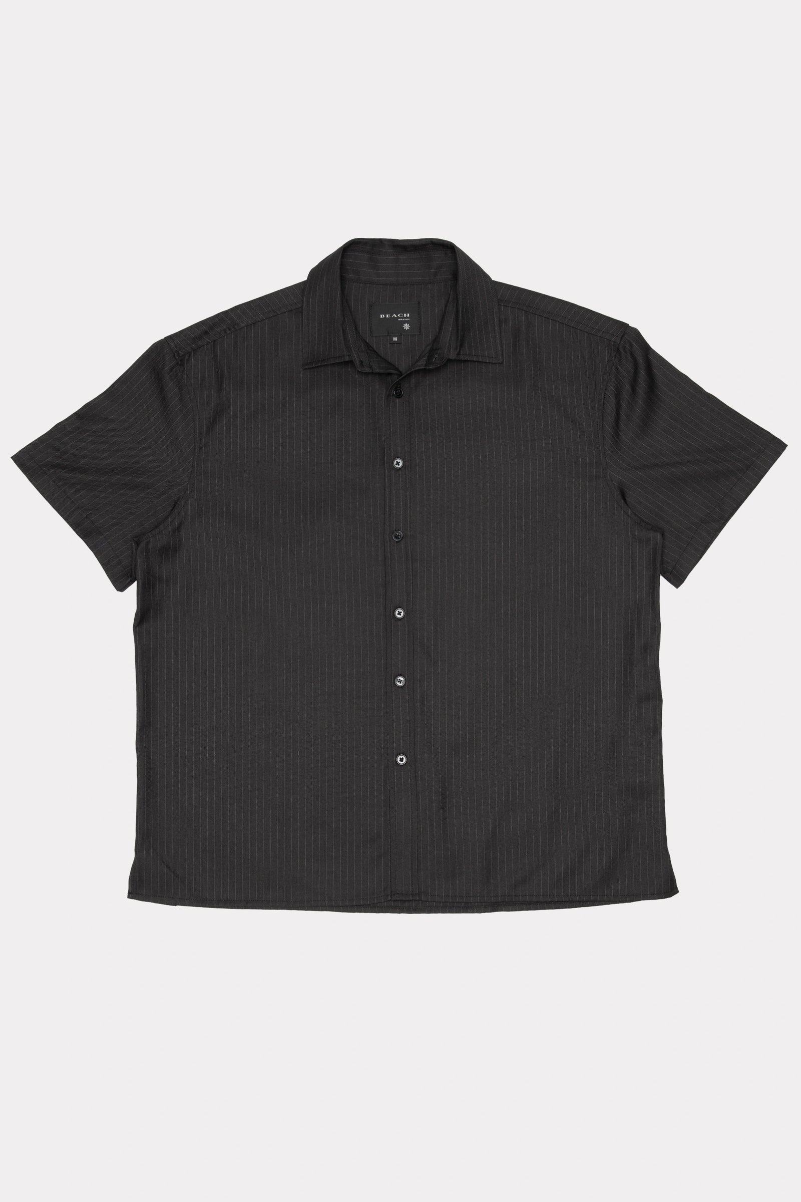 Classic Pinstripe Hold Short Sleeve Shirt on a white background