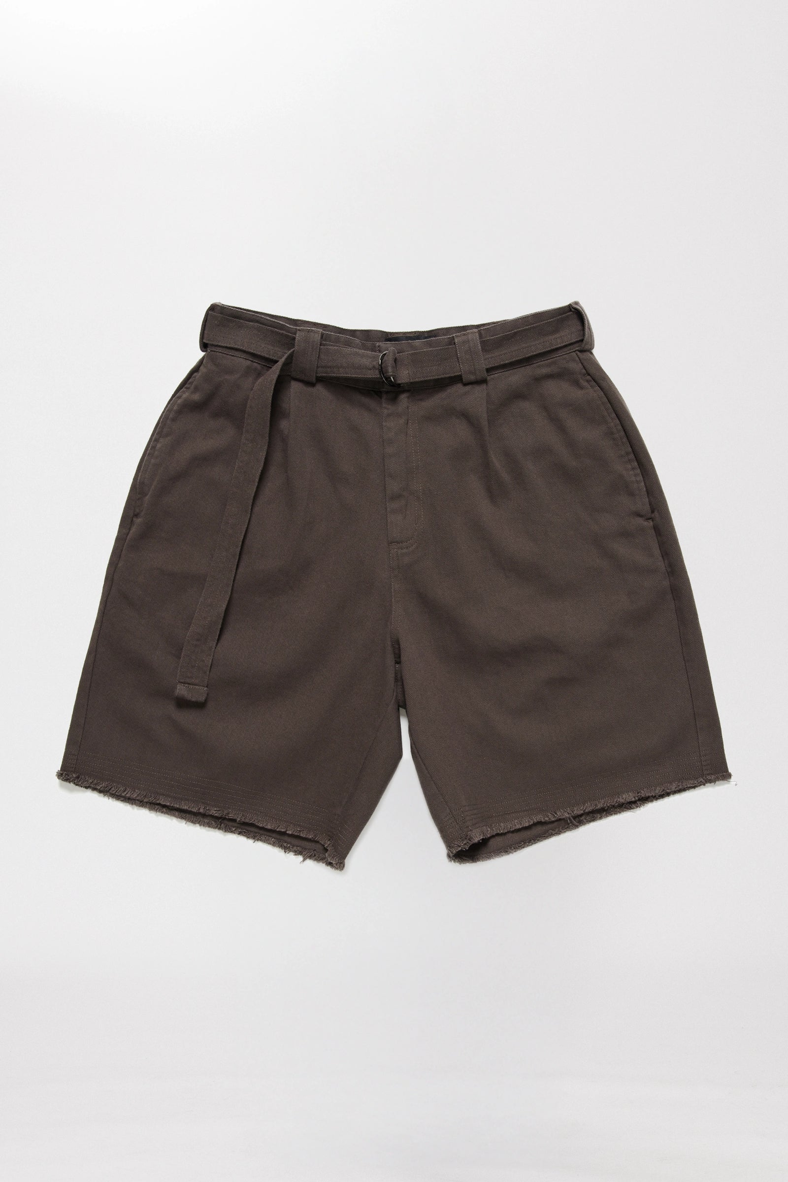 Dark grey pleated shorts on a white background