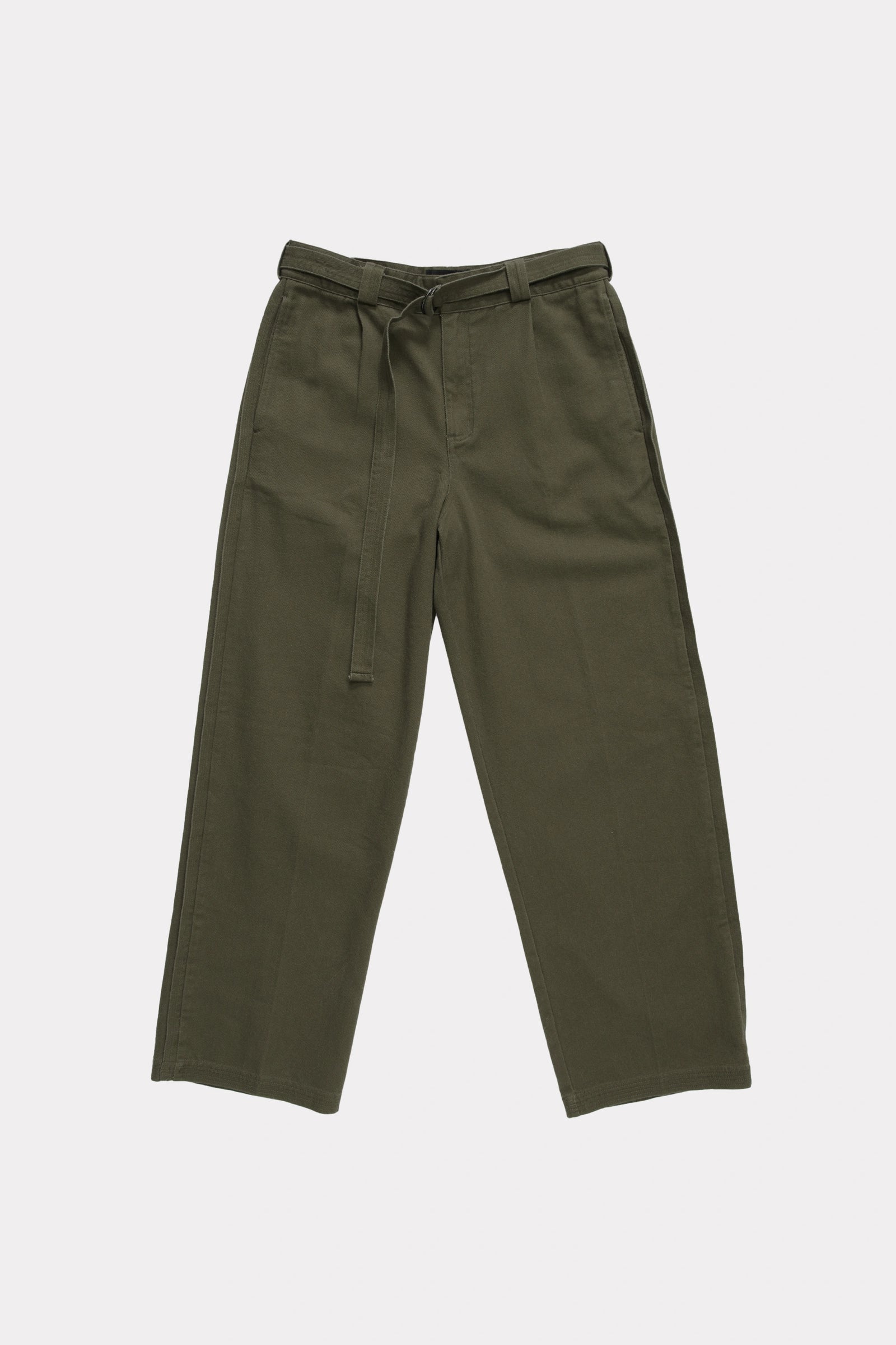 Green pants with a tie waist on a white background