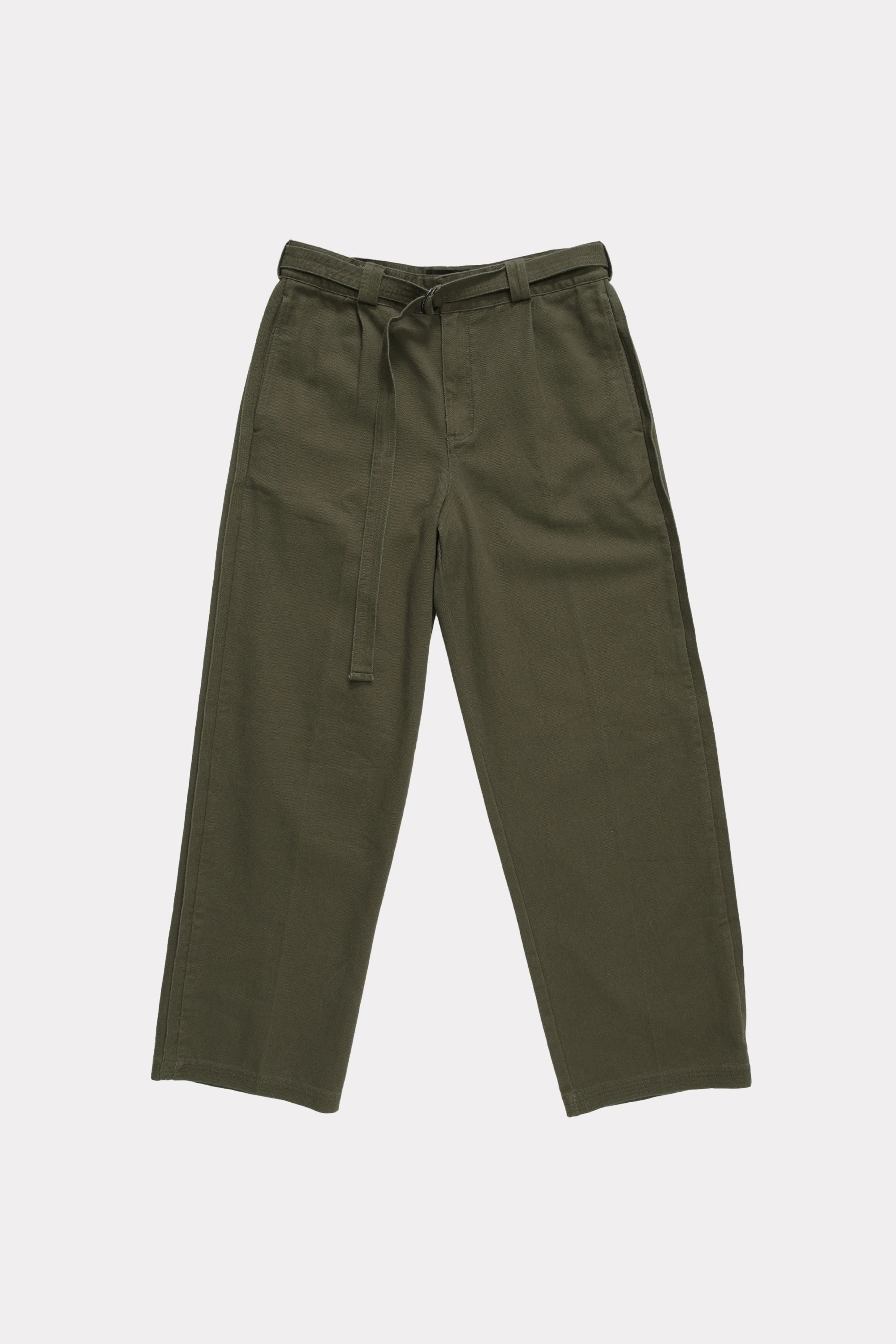 Green pants with a tie waist on a white background