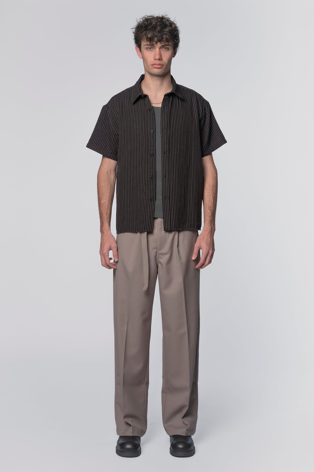 BILLY SS SHIRT - BLACK/TAN STRIPE