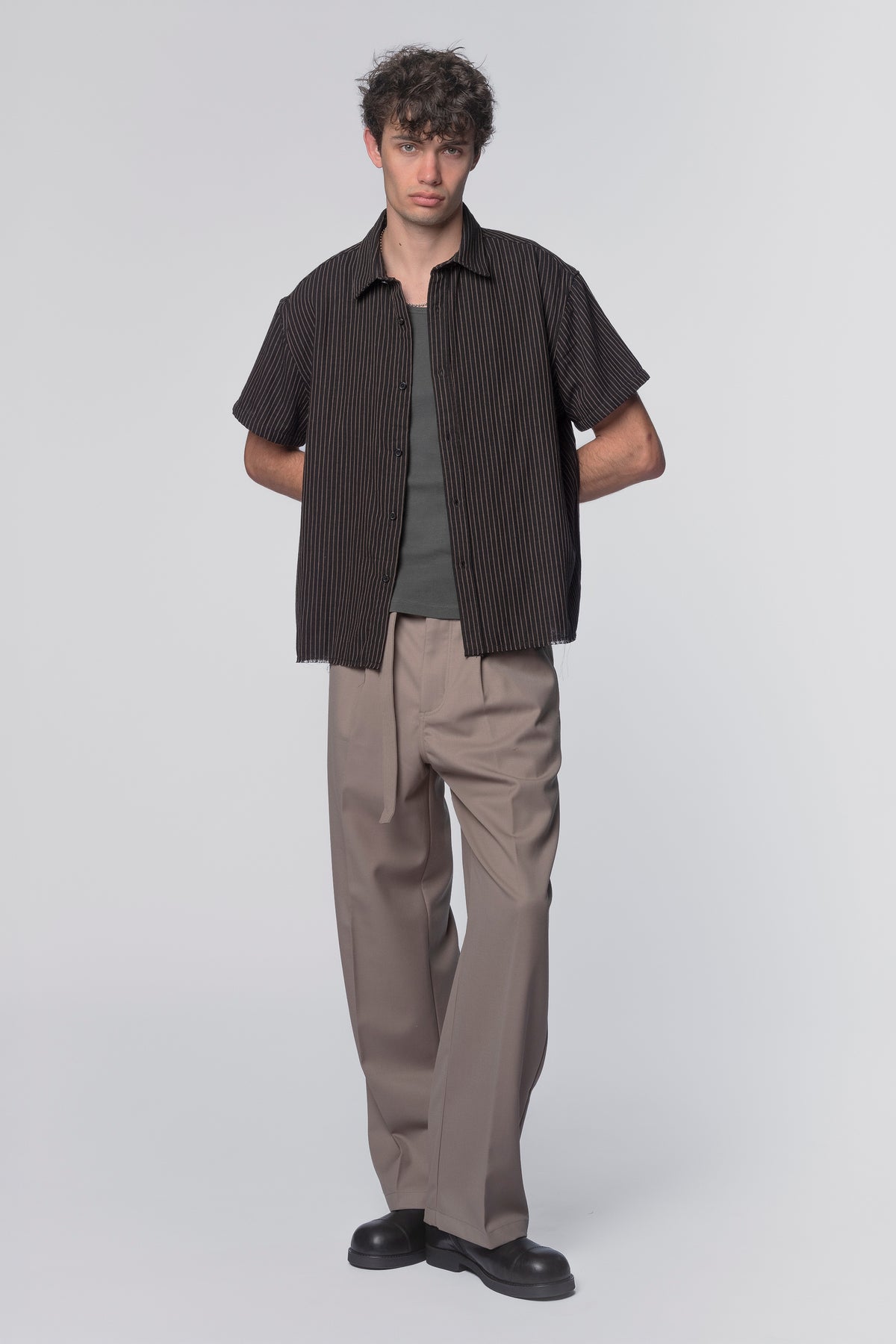 BILLY SS SHIRT - BLACK/TAN STRIPE