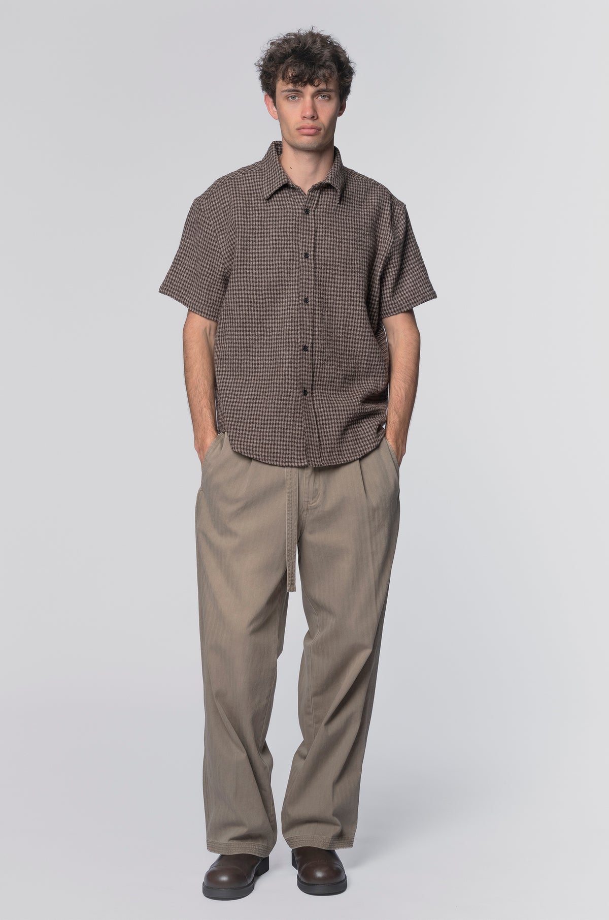 DROP SS SHIRT - BROWN CHECK