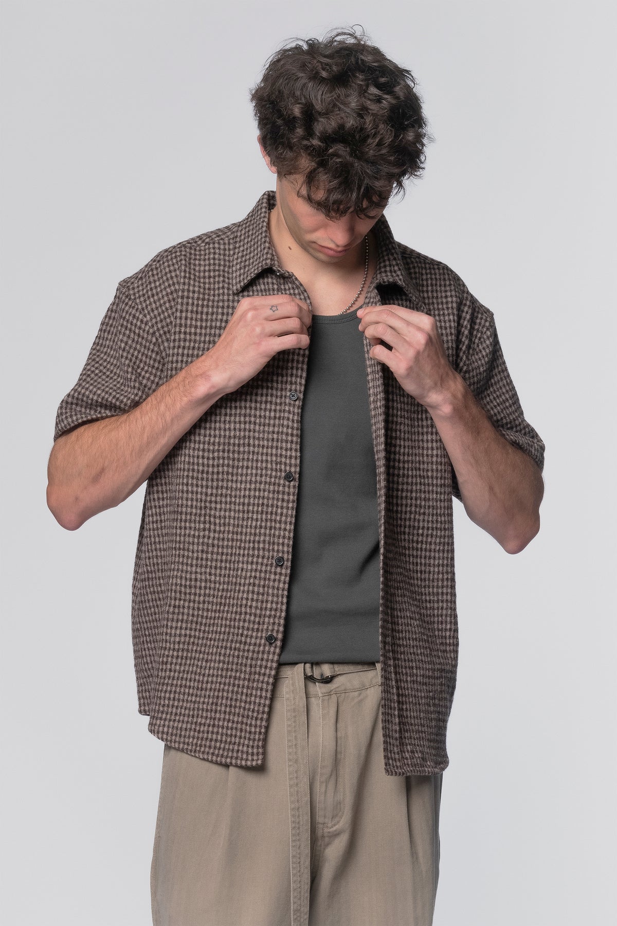 DROP SS SHIRT - BROWN CHECK