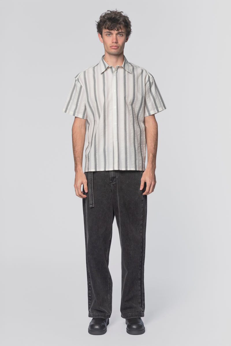 HOLD SS SHIRT - GREY/WHITE STRIPE